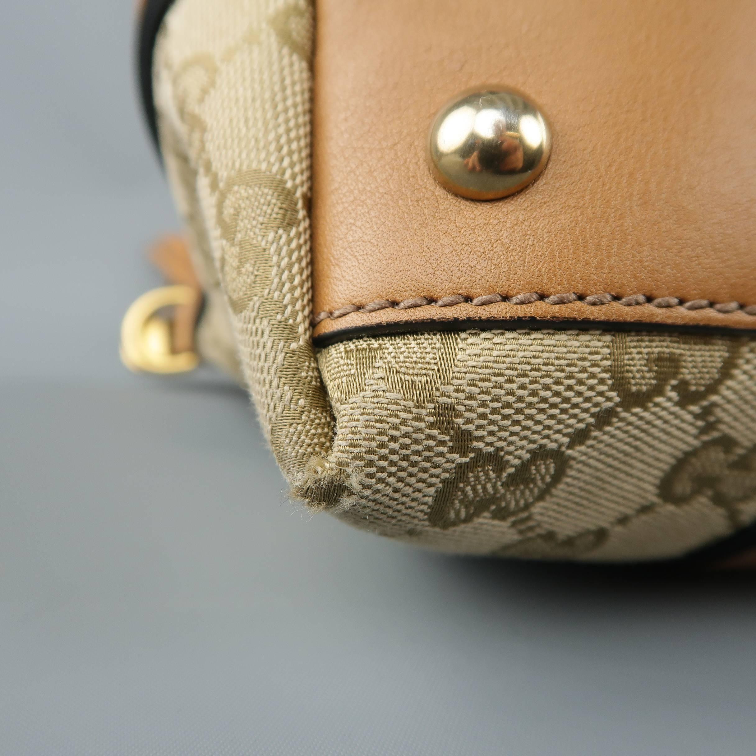 Gucci Monogram Canvas Tan Leather Green and Red Stripe Tassel Handbag 4