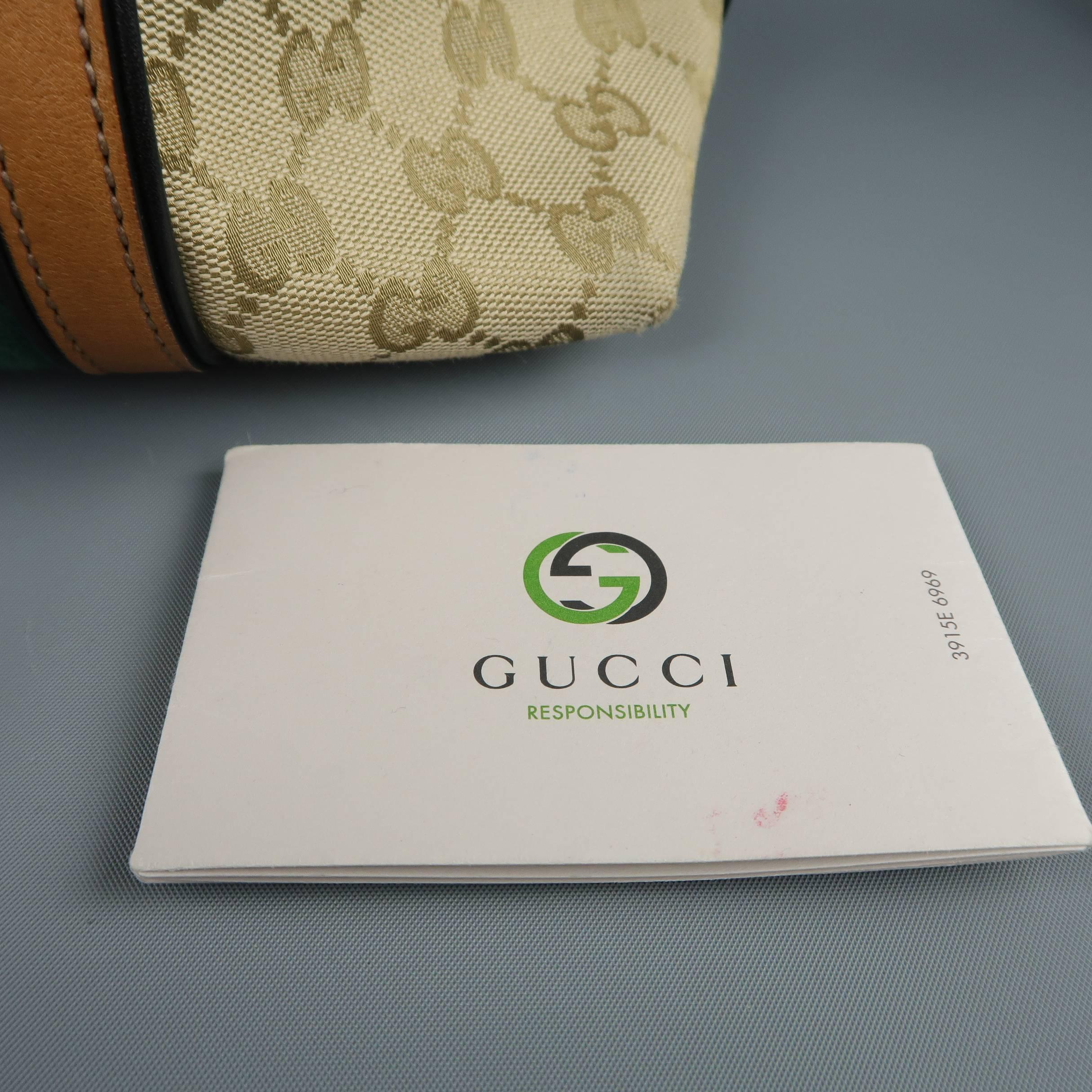 Gucci Monogram Canvas Tan Leather Green and Red Stripe Tassel Handbag 5