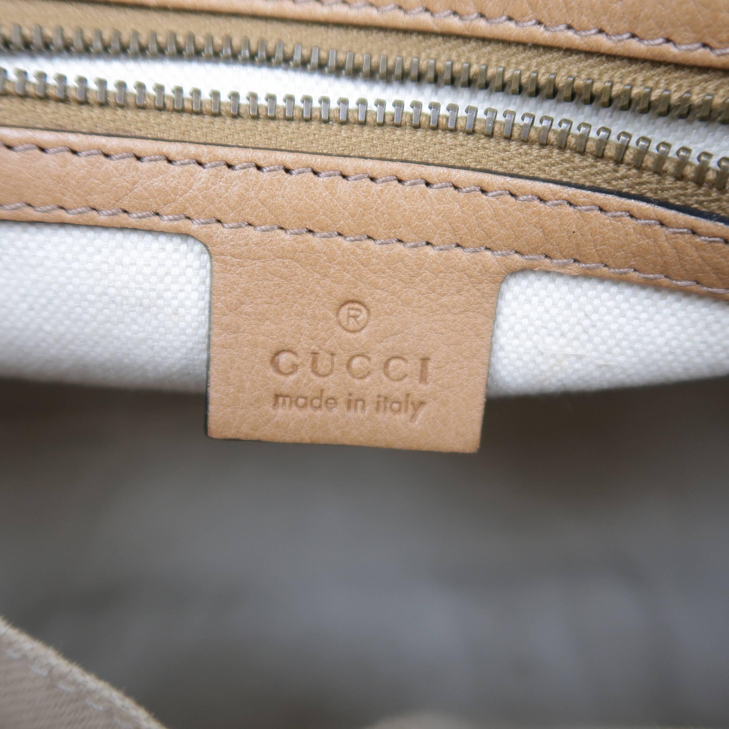 Gucci Monogram Canvas Tan Leather Green and Red Stripe Tassel Handbag 7