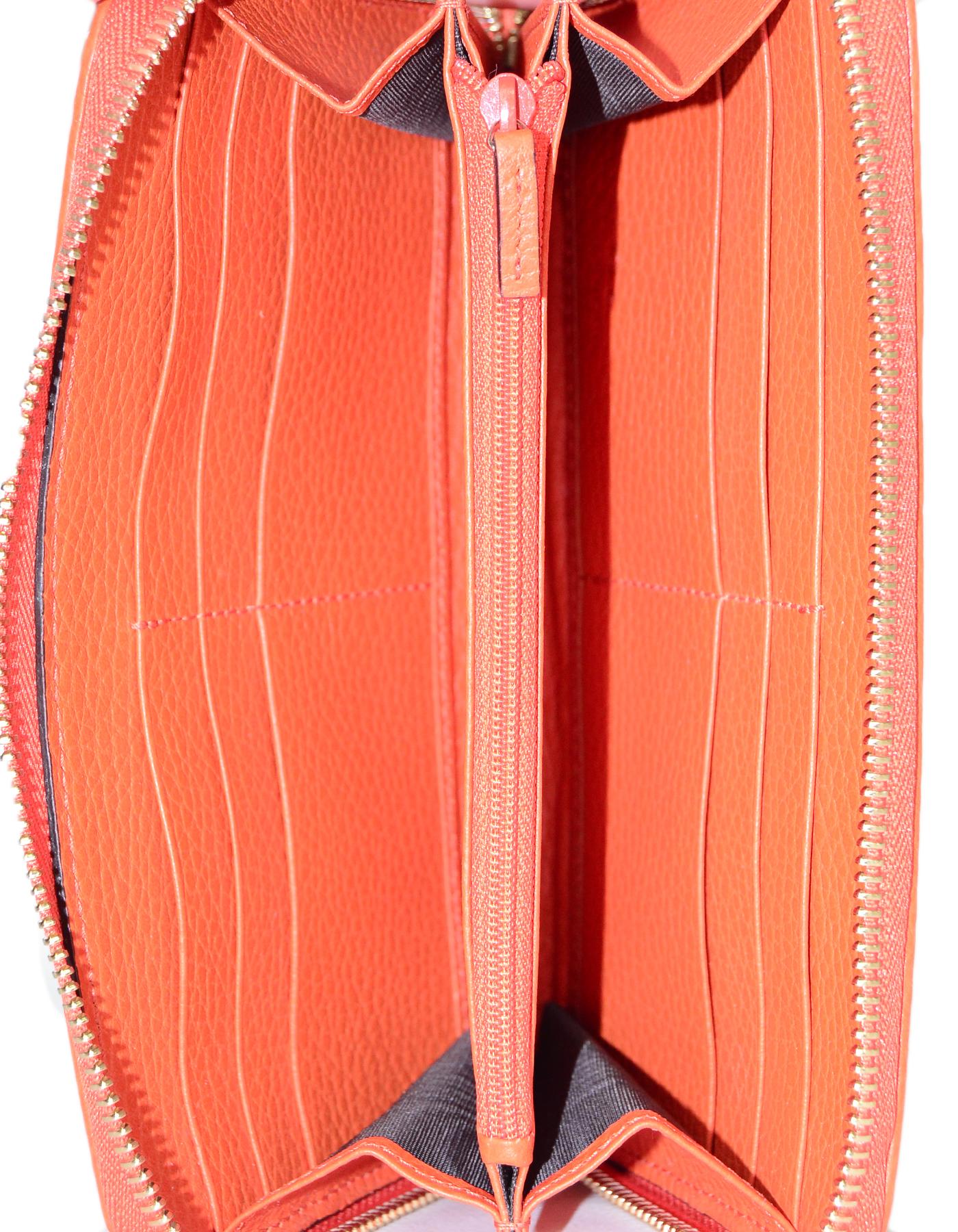 Gucci Monogram Canvas Zip Around Wallet w/ Orange Leather Trim In Excellent Condition In New York, NY