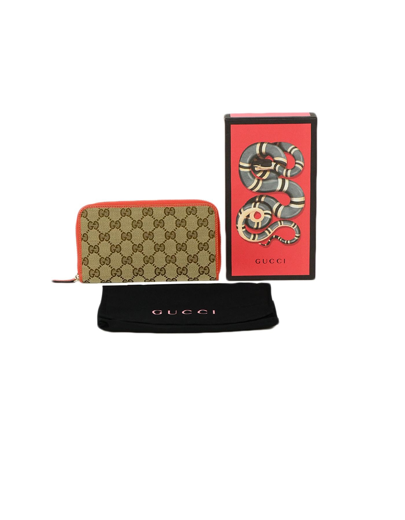 Gucci Monogram Canvas Zip Around Wallet w/ Orange Leather Trim 2