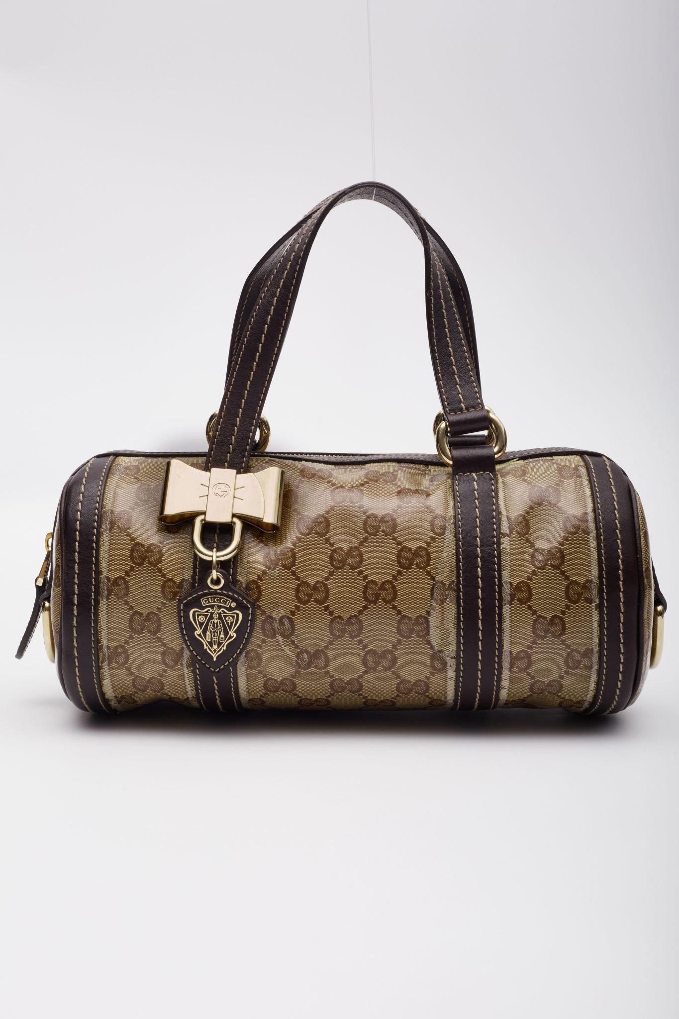 Noir Gucci Monogram Crystal Duchessa Boston Bag Brown Small
