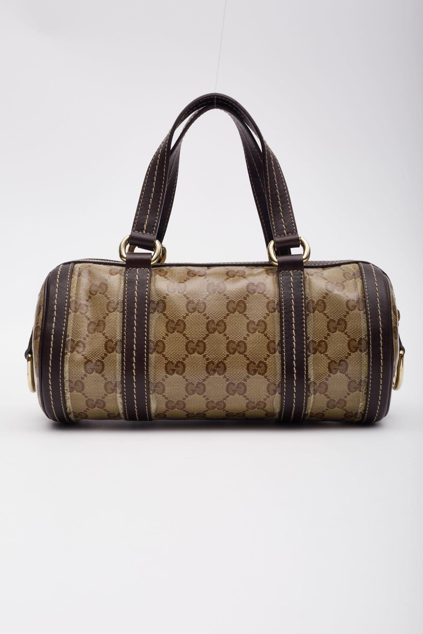 Gucci Monogram Crystal Duchessa Boston Bag Brown Small Bon état à Montreal, Quebec