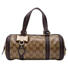 Gucci Monogram Crystal Duchessa Boston Bag Brown Small