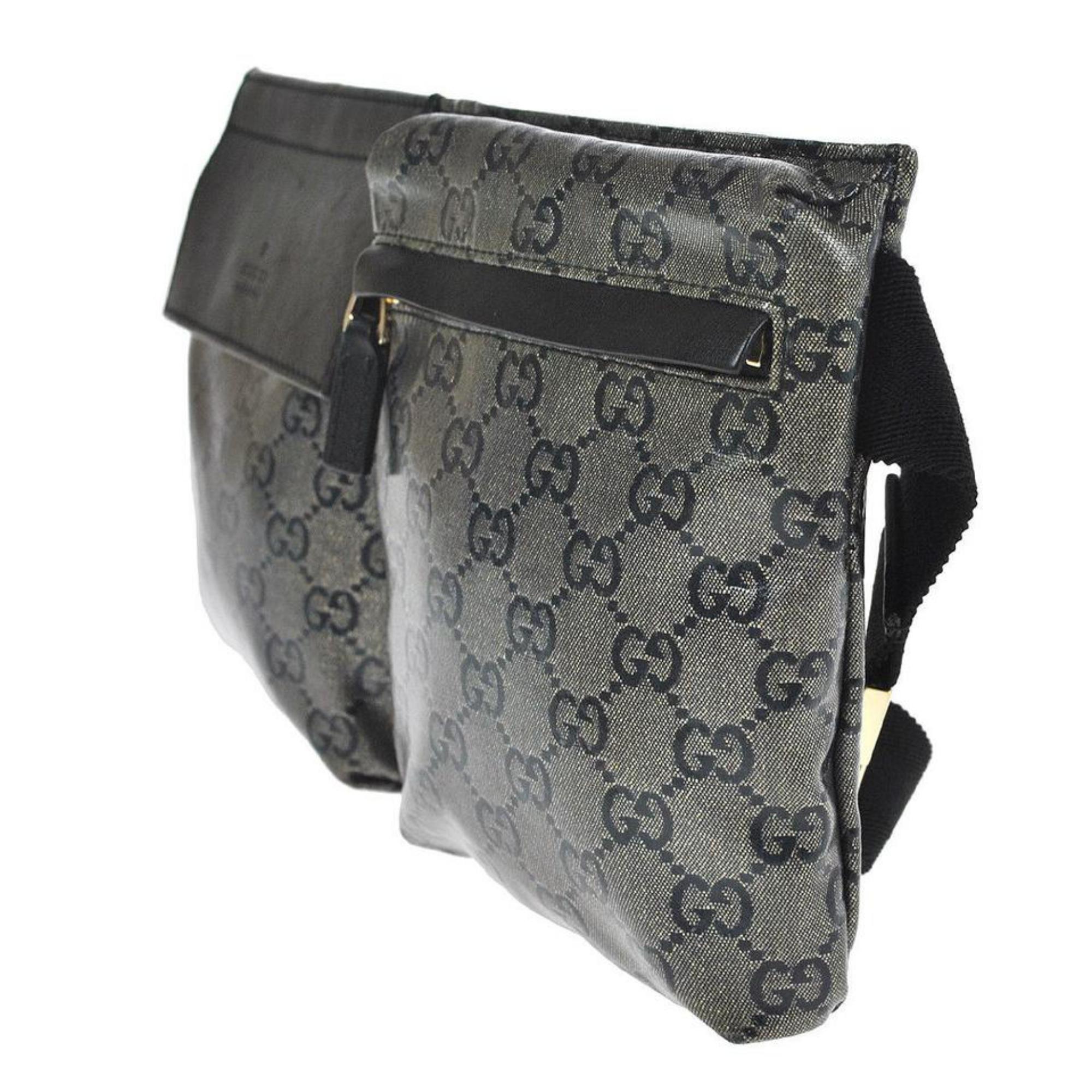 Black Gucci Monogram Crystal Gg Fanny Pack Belt 868029 Grey Canvas Cross Body Bag For Sale