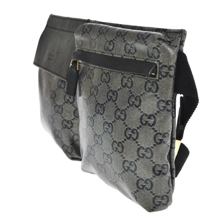 Gucci Monogram Crystal Gg Fanny Pack Belt 868029 Grey Canvas Cross Body Bag For Sale at 1stDibs