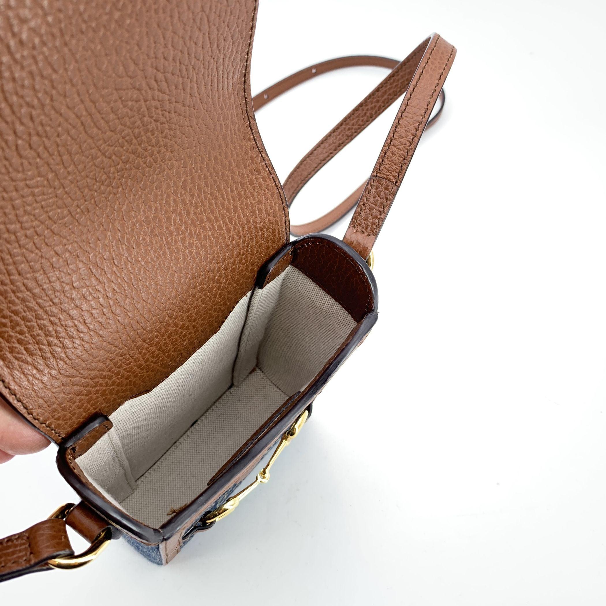 Mini Crossbody Gucci Monogram in denim e pelle con morsetto 1955 In condizioni ottime in vendita a Rome, Rome