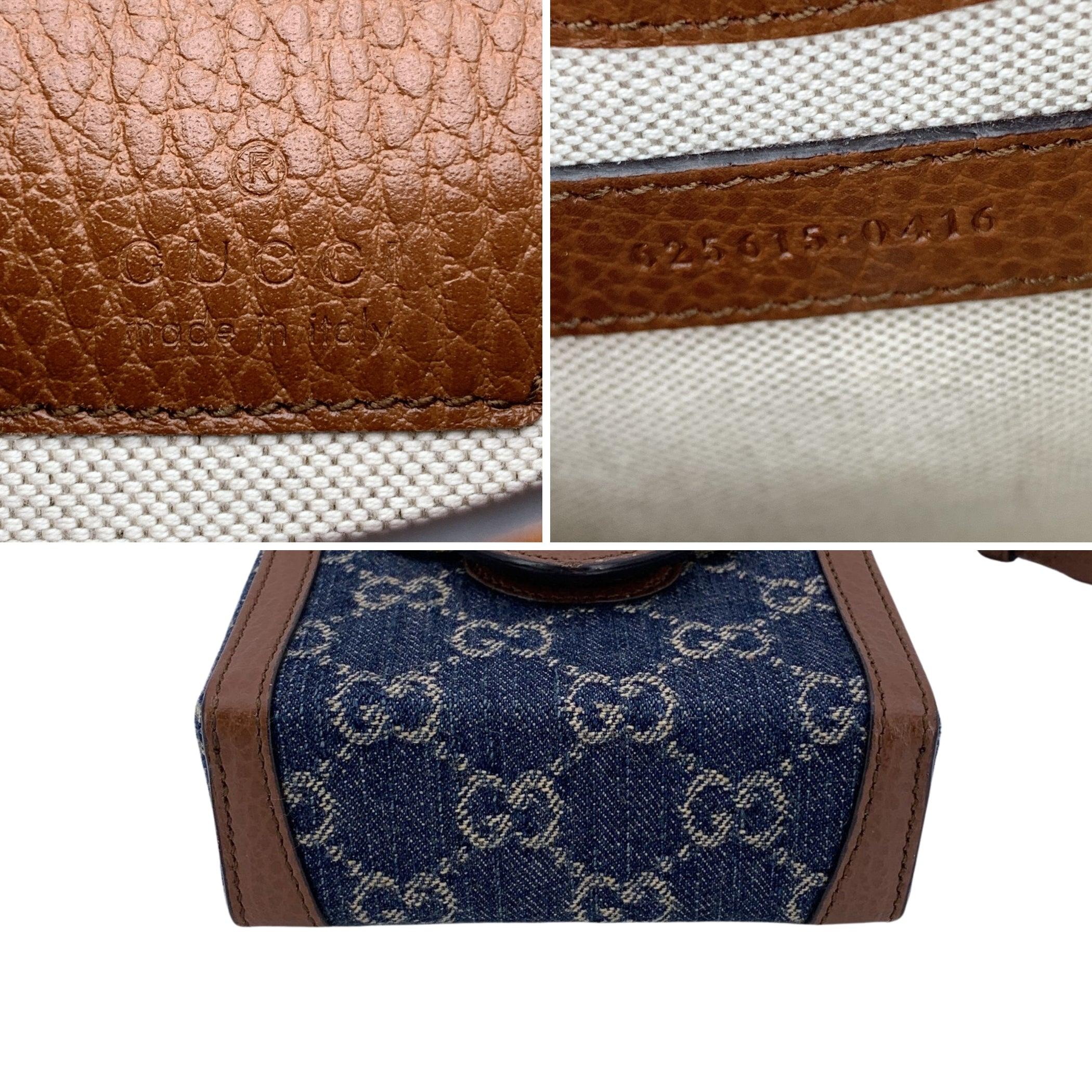 da uomo o donna Mini Crossbody Gucci Monogram in denim e pelle con morsetto 1955 in vendita