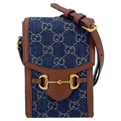 Gucci Monogram Denim and Leather Horsebit 1955 Mini Crossbody Bag