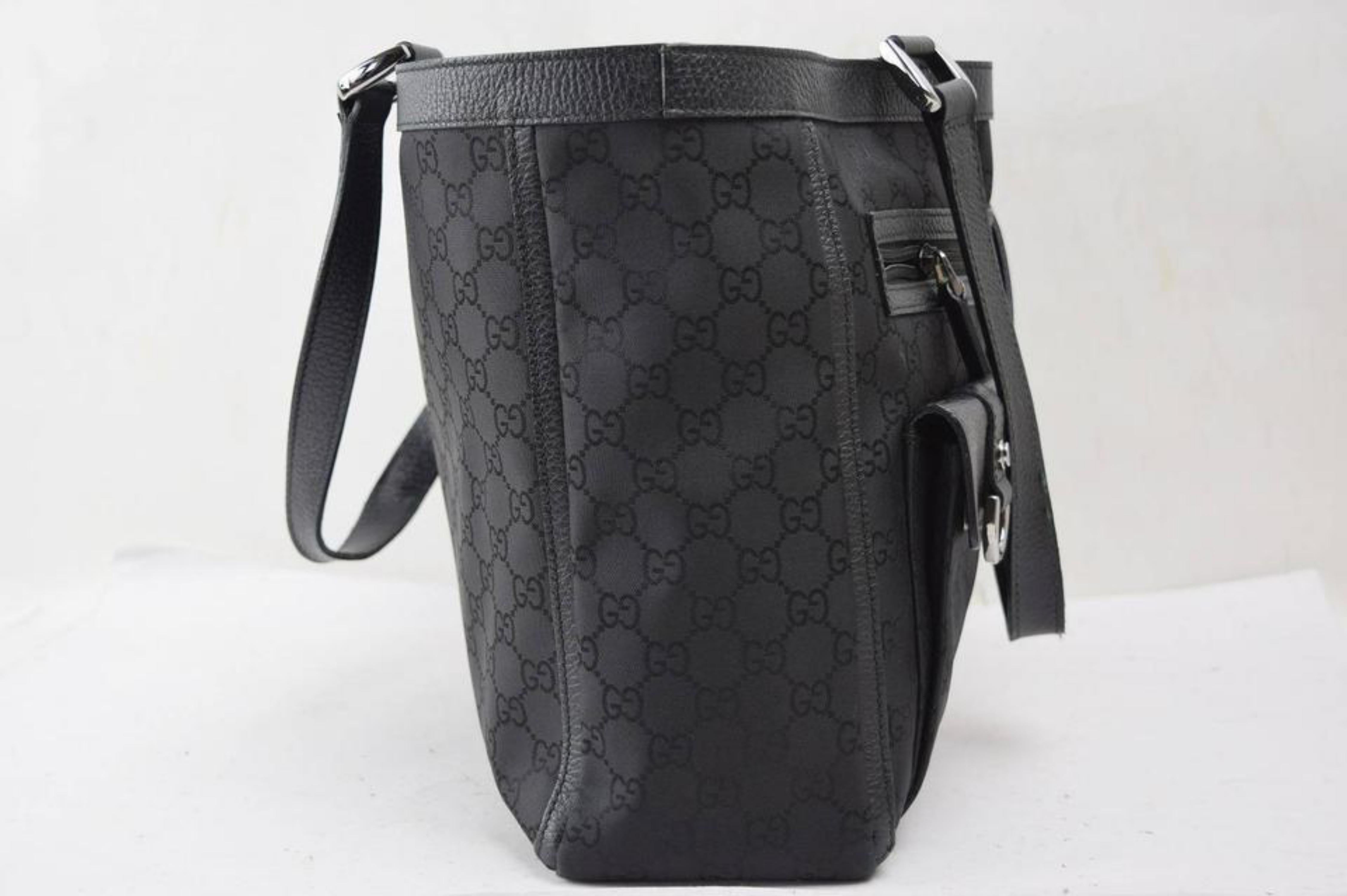 Gucci Monogram Double Pocket Tote 867318 Black Coated Canvas Shoulder Bag For Sale 4