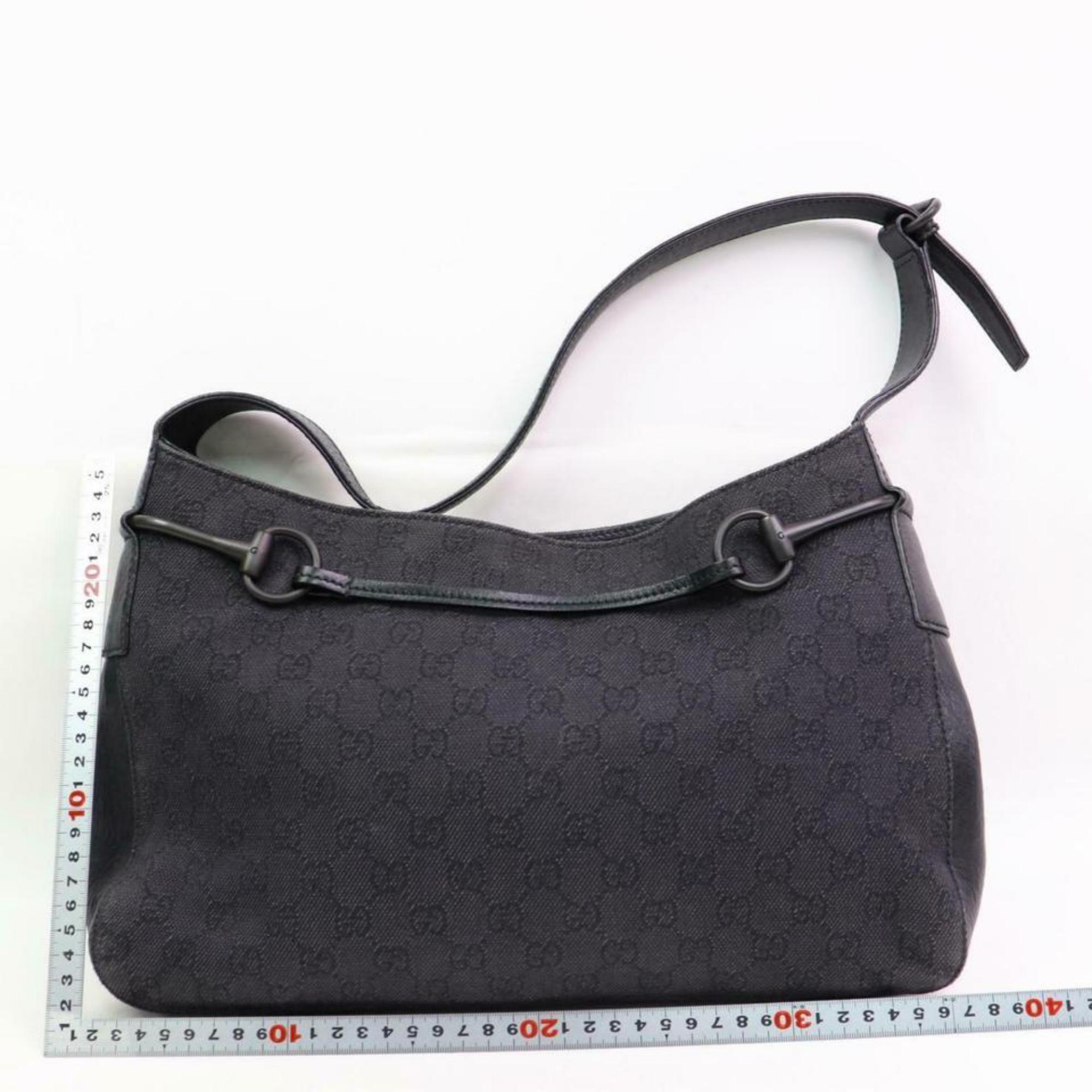 Gucci Monogram Drawstring Horesbit Hobo 870261 Black Canvas Shoulder Bag For Sale 2