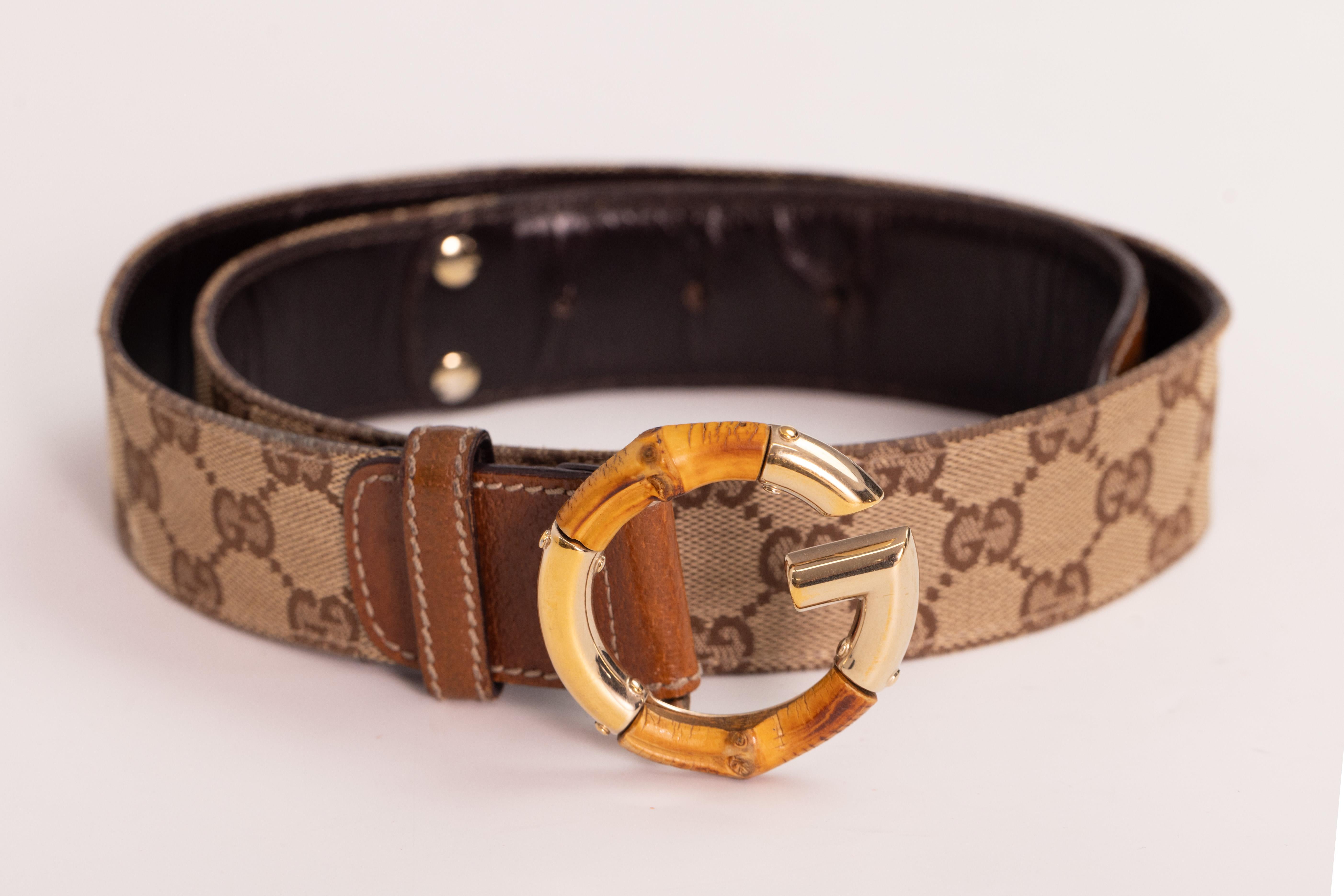 Gucci Monogram Ebony Bamboo G Logo Belt (80/32) In Good Condition For Sale In Montreal, Quebec