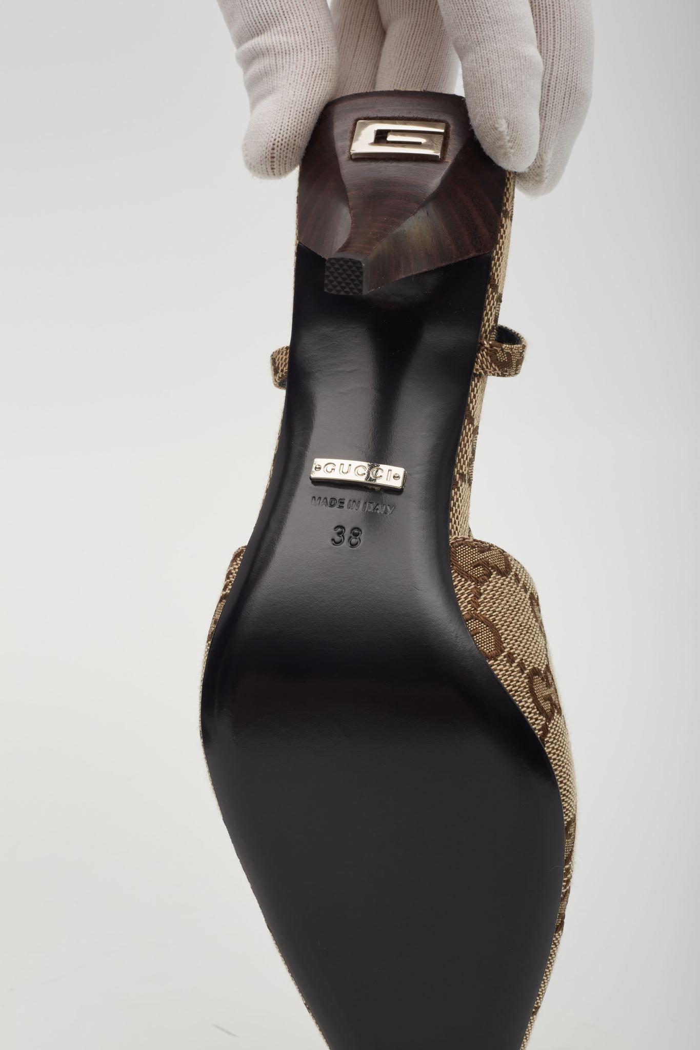 Gucci Monogram Ebony Malga Slingback Heels EU 38 1
