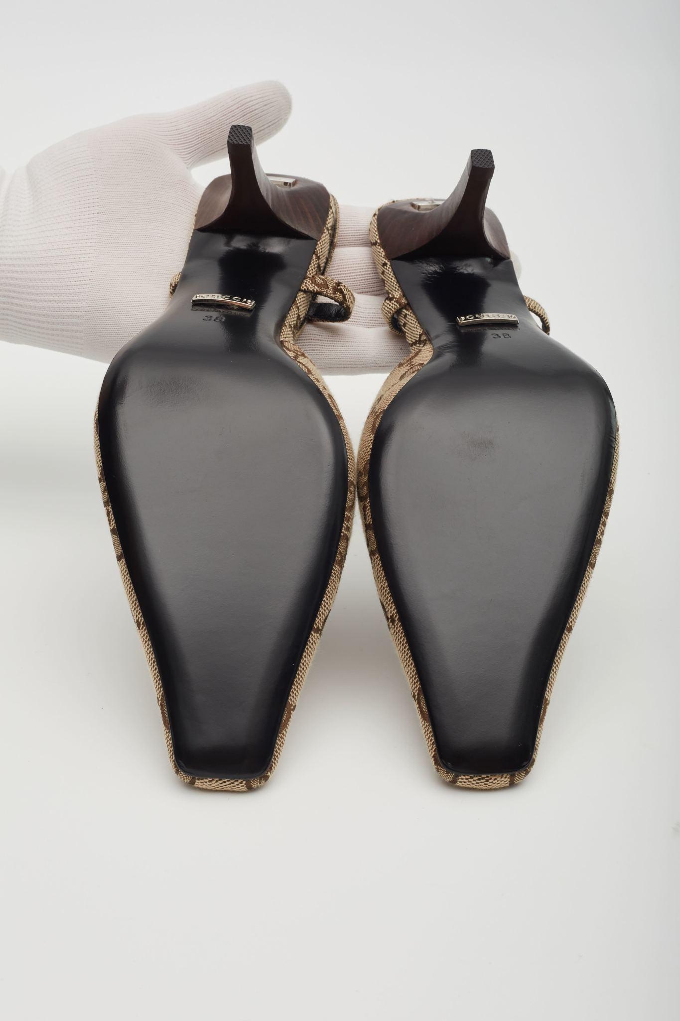 Gucci Monogram Ebony Malga Slingback Heels EU 38 2