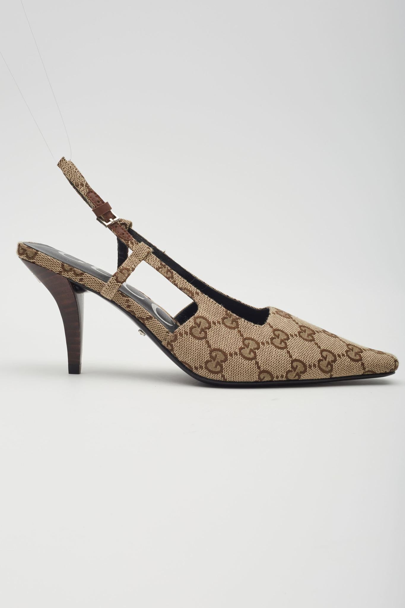 Gucci Monogram Ebony Malga Slingback Heels EU 38 3