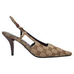 Gucci Monogram Ebony Malga Slingback Heels EU 38