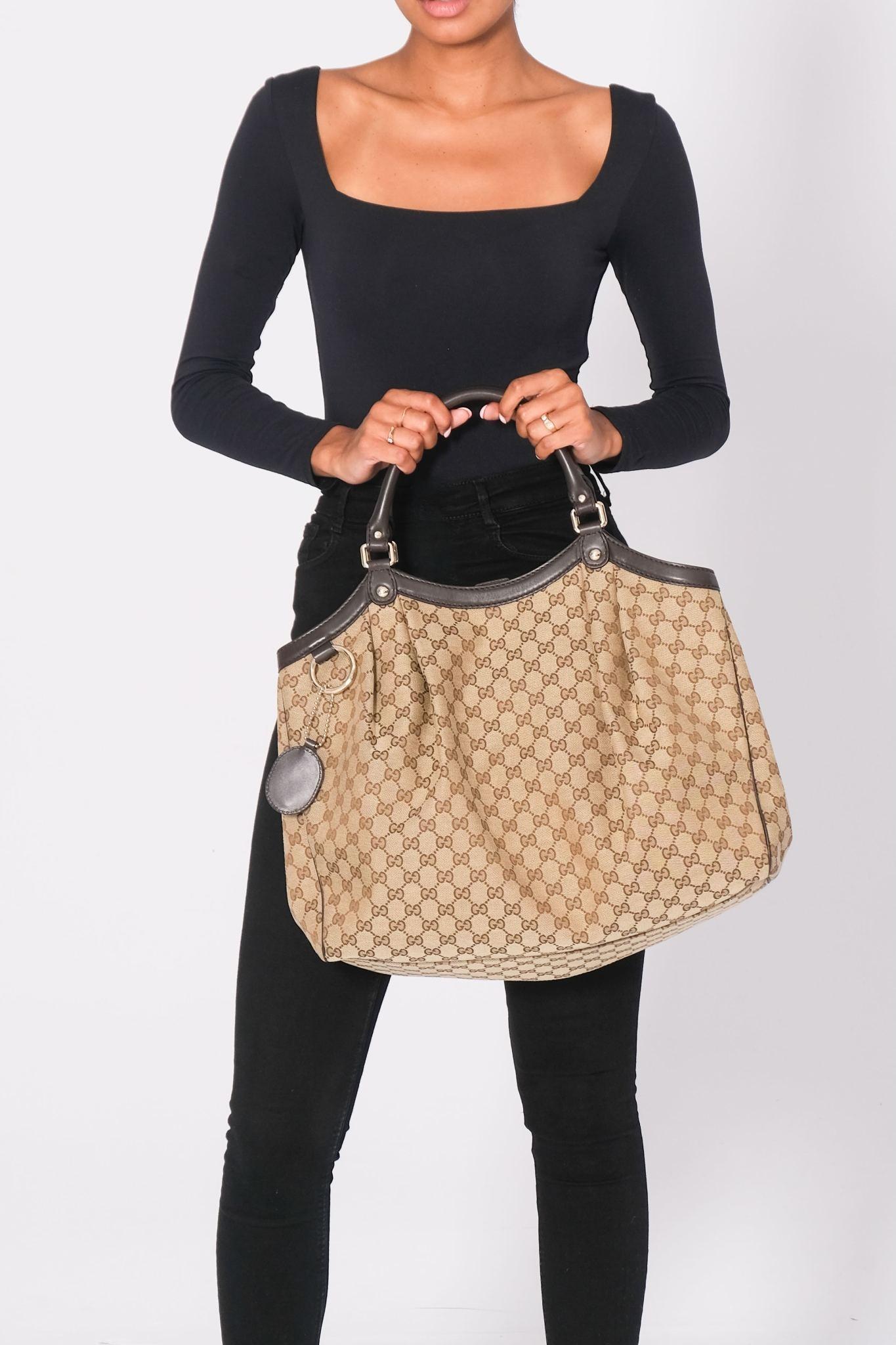 Gucci Monogramm Ebenholz Sukey Hobo Tasche groß (Braun)