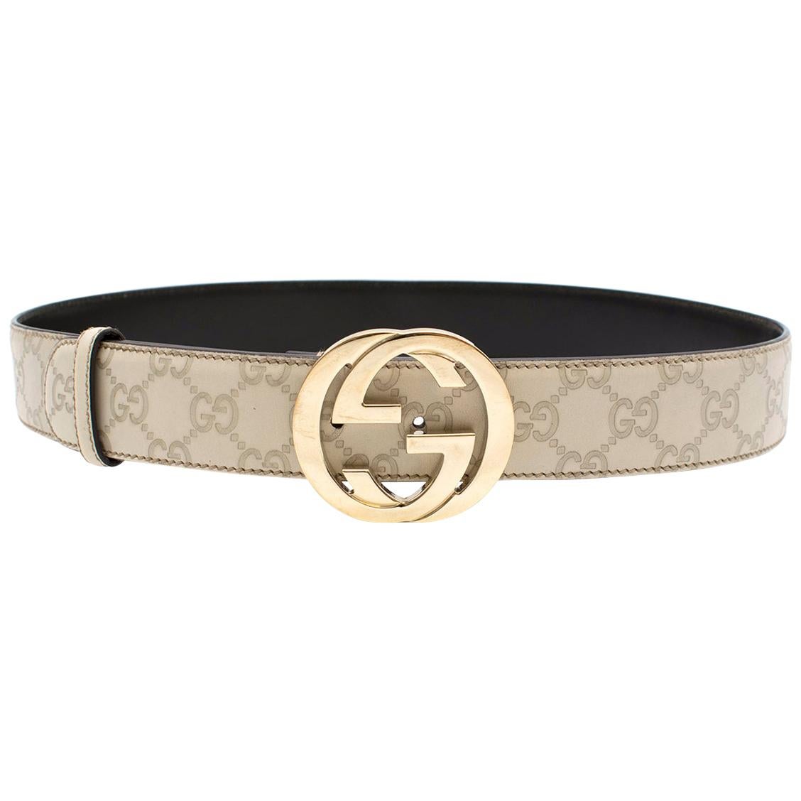 Gucci Monogram Ecru GG Leather Belt at 1stDibs