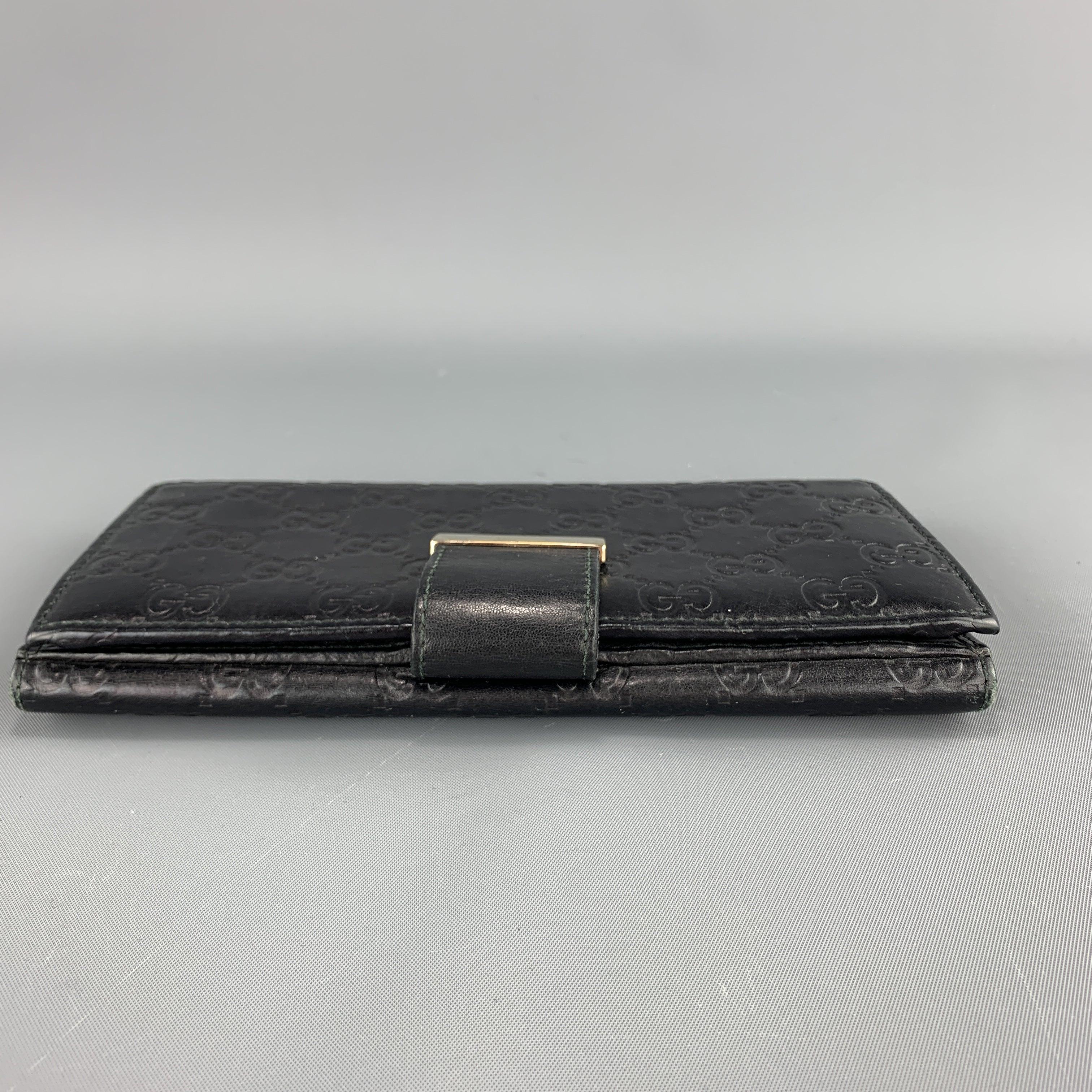 GUCCI Monogram Embossed Black Leather Checkbook Wallet In Good Condition For Sale In San Francisco, CA