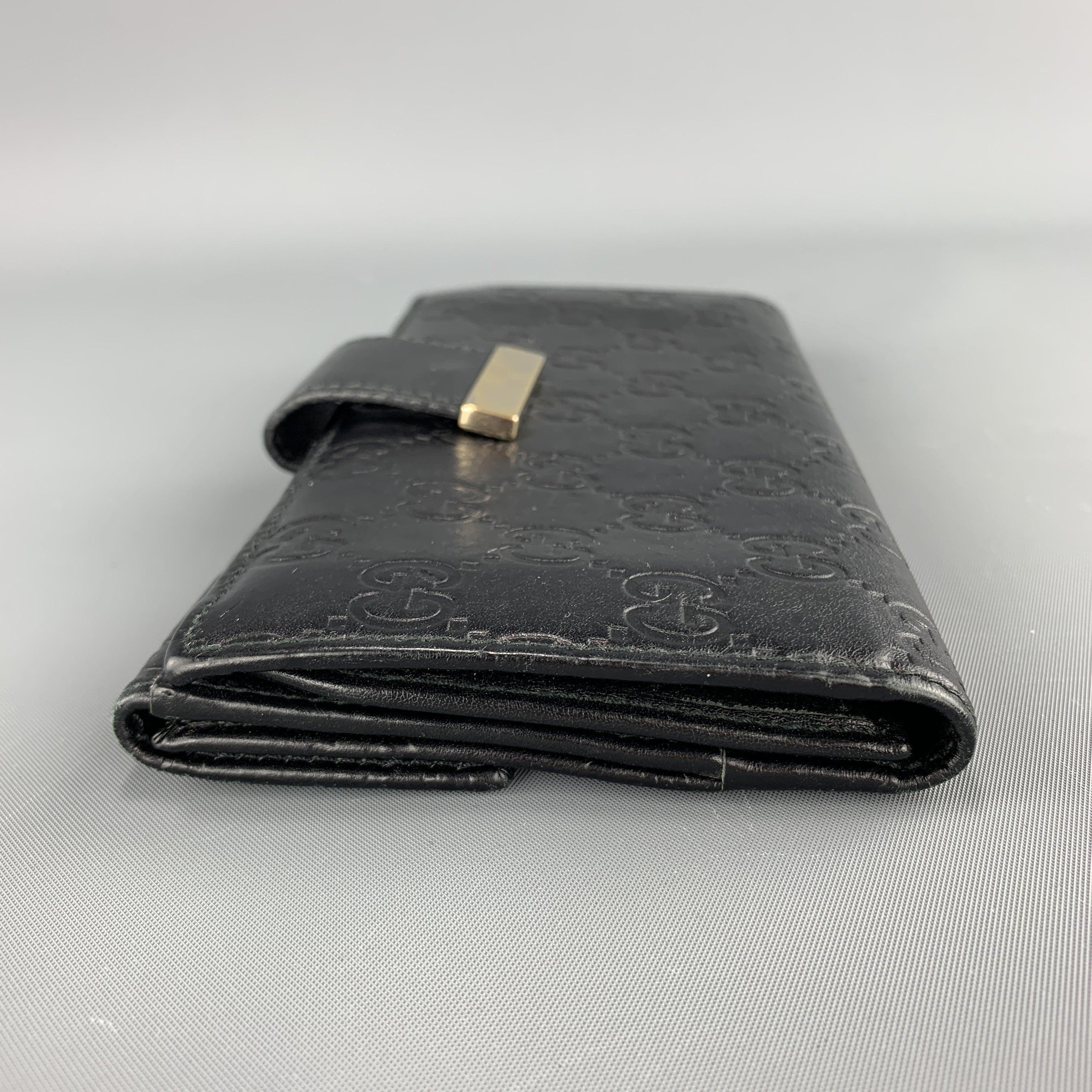 Women's GUCCI Monogram Embossed Black Leather Checkbook Wallet For Sale