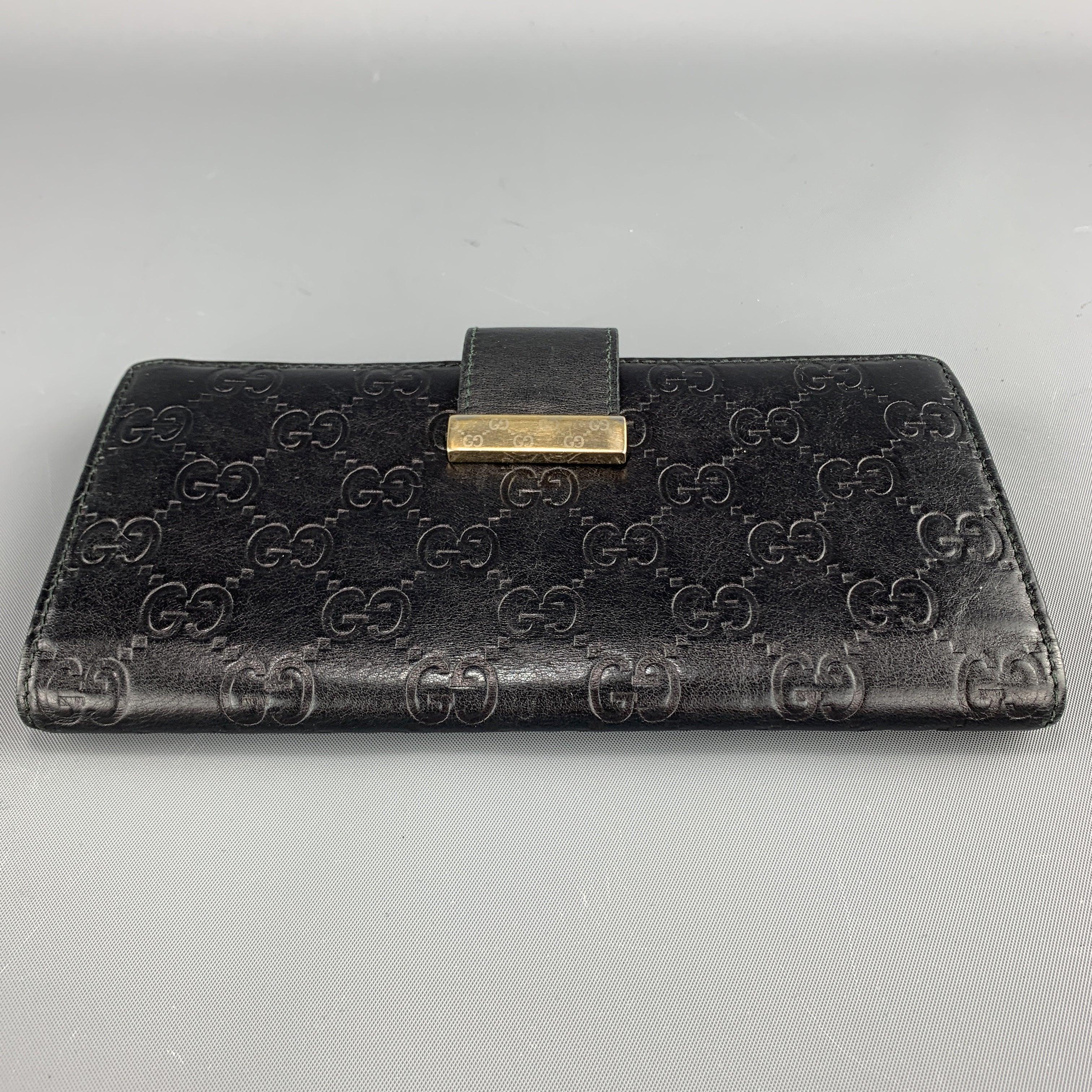 GUCCI Monogram Embossed Black Leather Checkbook Wallet For Sale 1