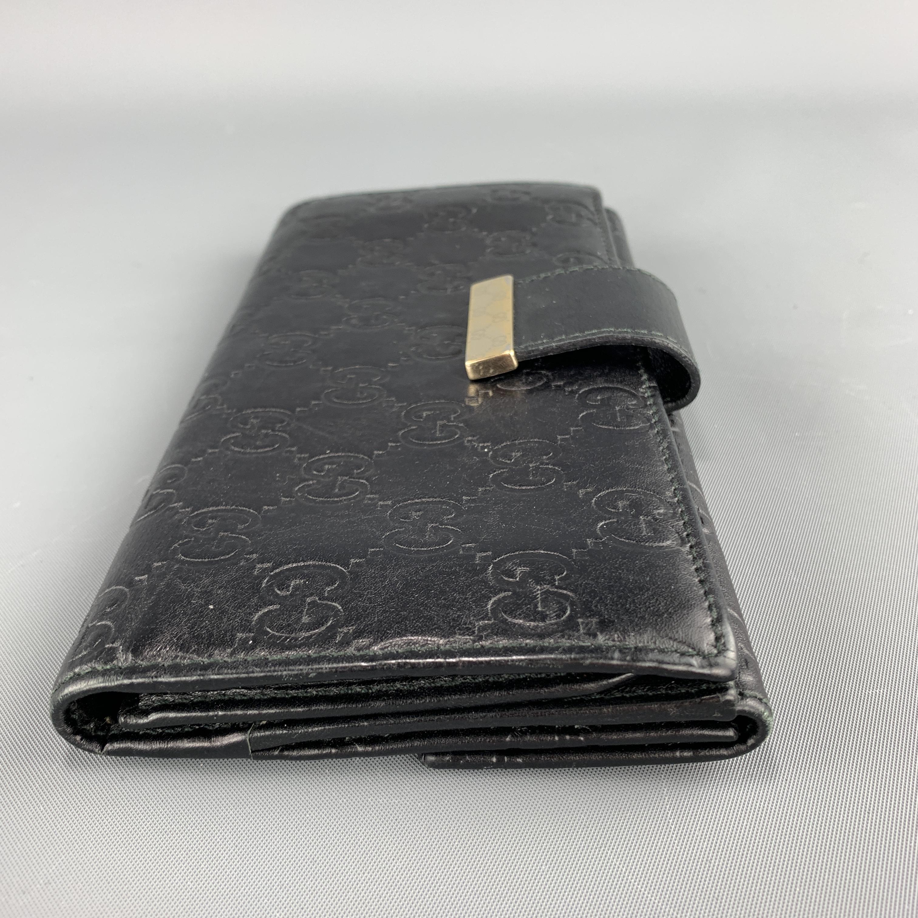GUCCI Monogram Embossed Black Leather Checkbook Wallet In Good Condition In San Francisco, CA