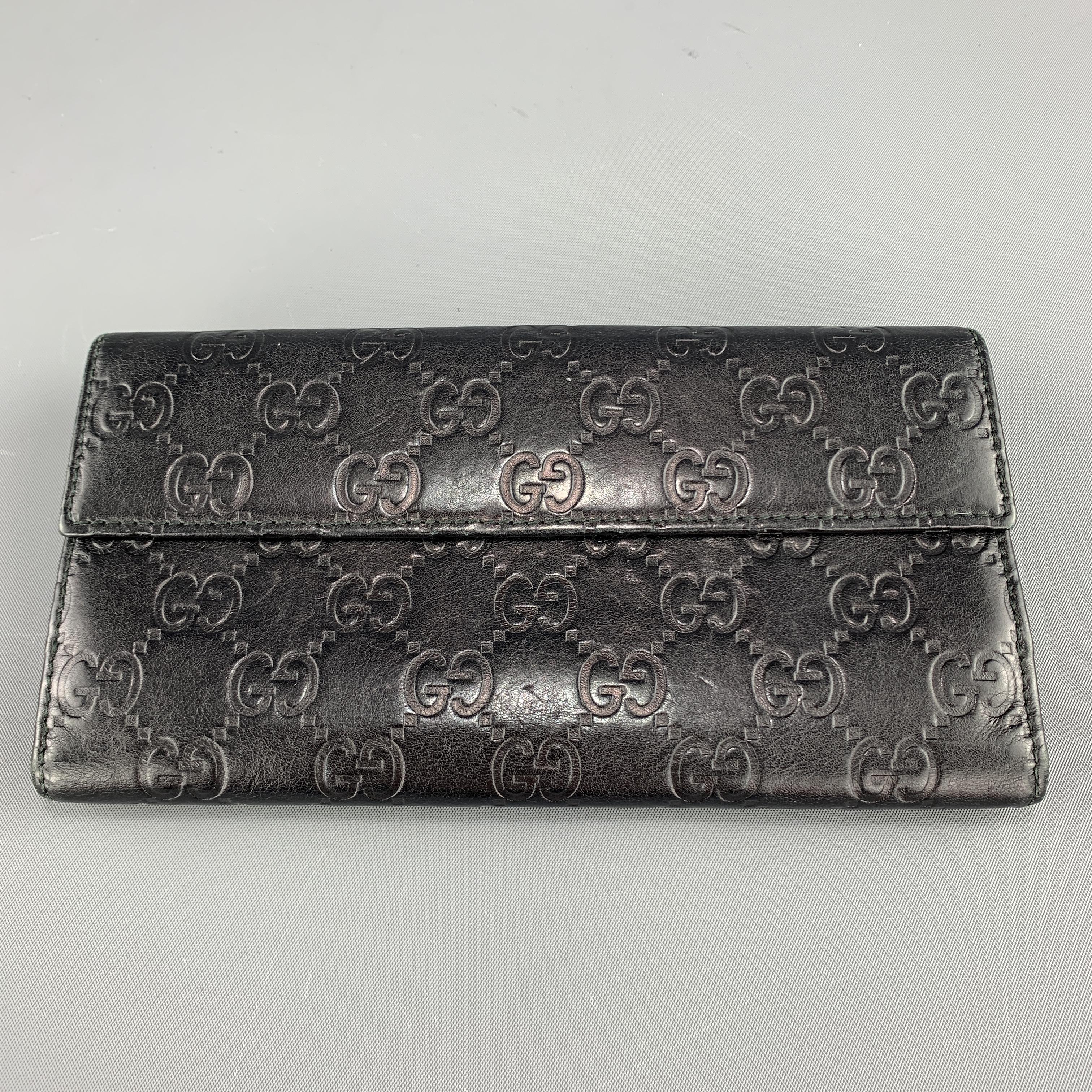 Women's GUCCI Monogram Embossed Black Leather Checkbook Wallet