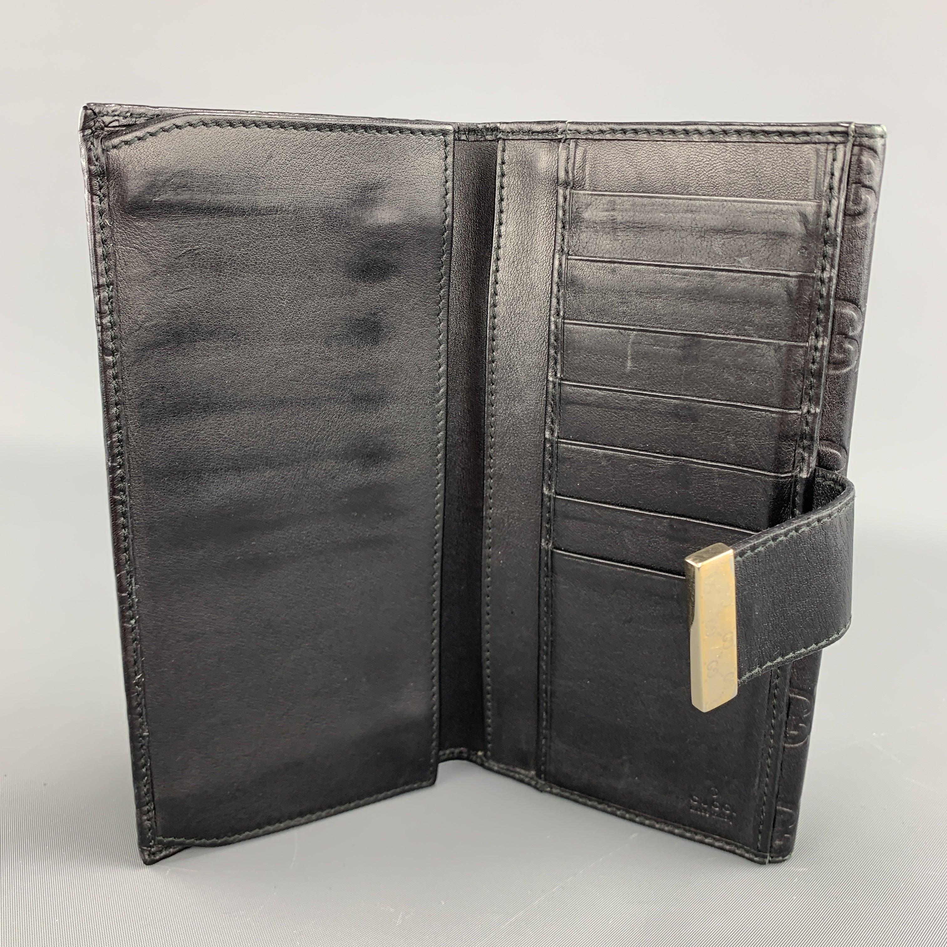 GUCCI Monogram Embossed Black Leather Checkbook Wallet For Sale 5