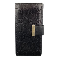 GUCCI Monogram Embossed Black Leather Checkbook Wallet