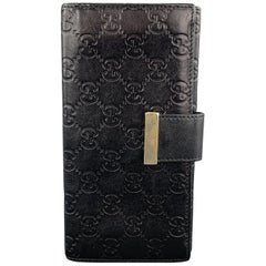 GUCCI Monogram Embossed Black Leather Checkbook Wallet