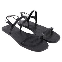 Gucci Monogram Embossed Slingback Flats Sandals in Black Leather