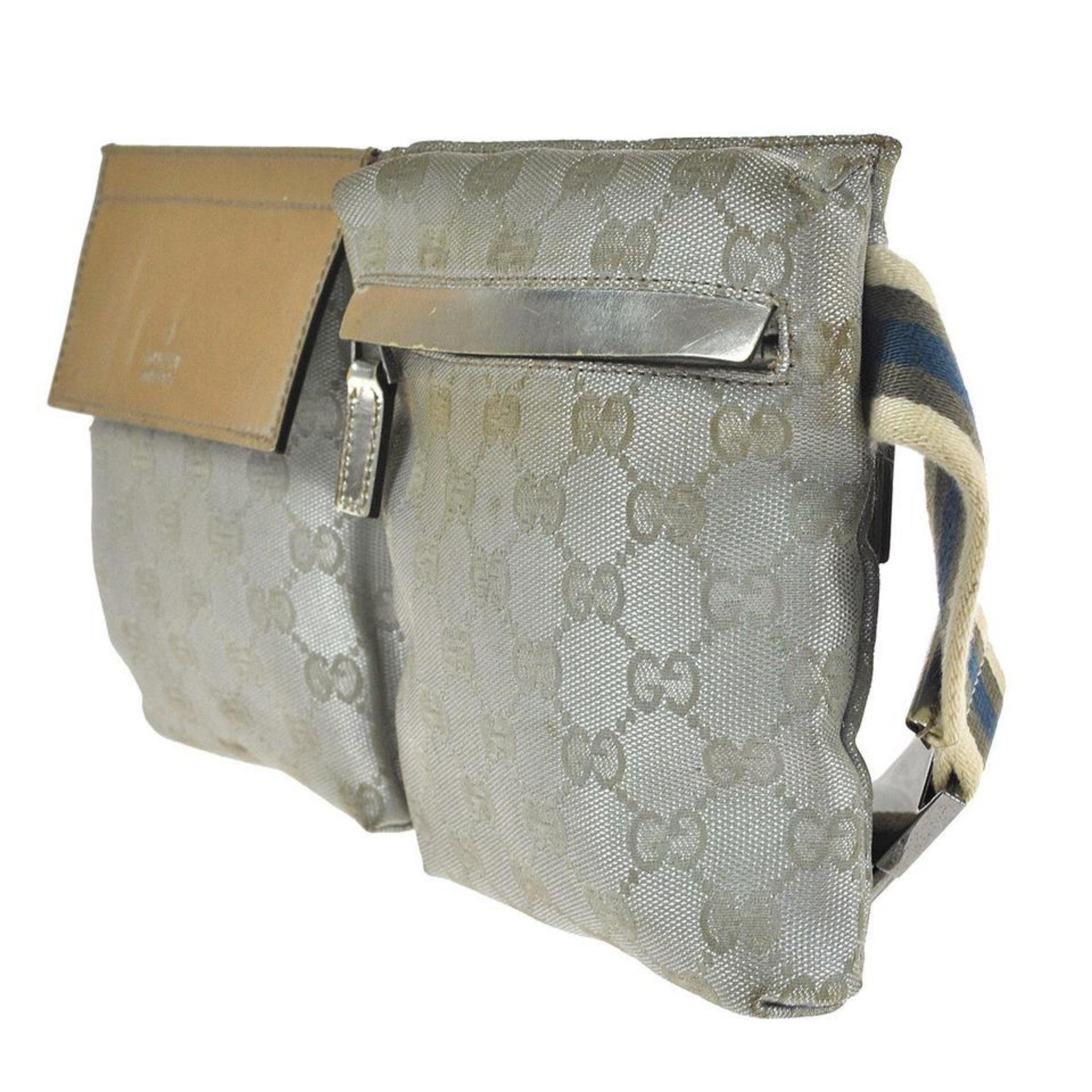 Women's Gucci Monogram Fanny Pack Waist Pouch 868030 Silver Canvas Cross Body Bag For Sale