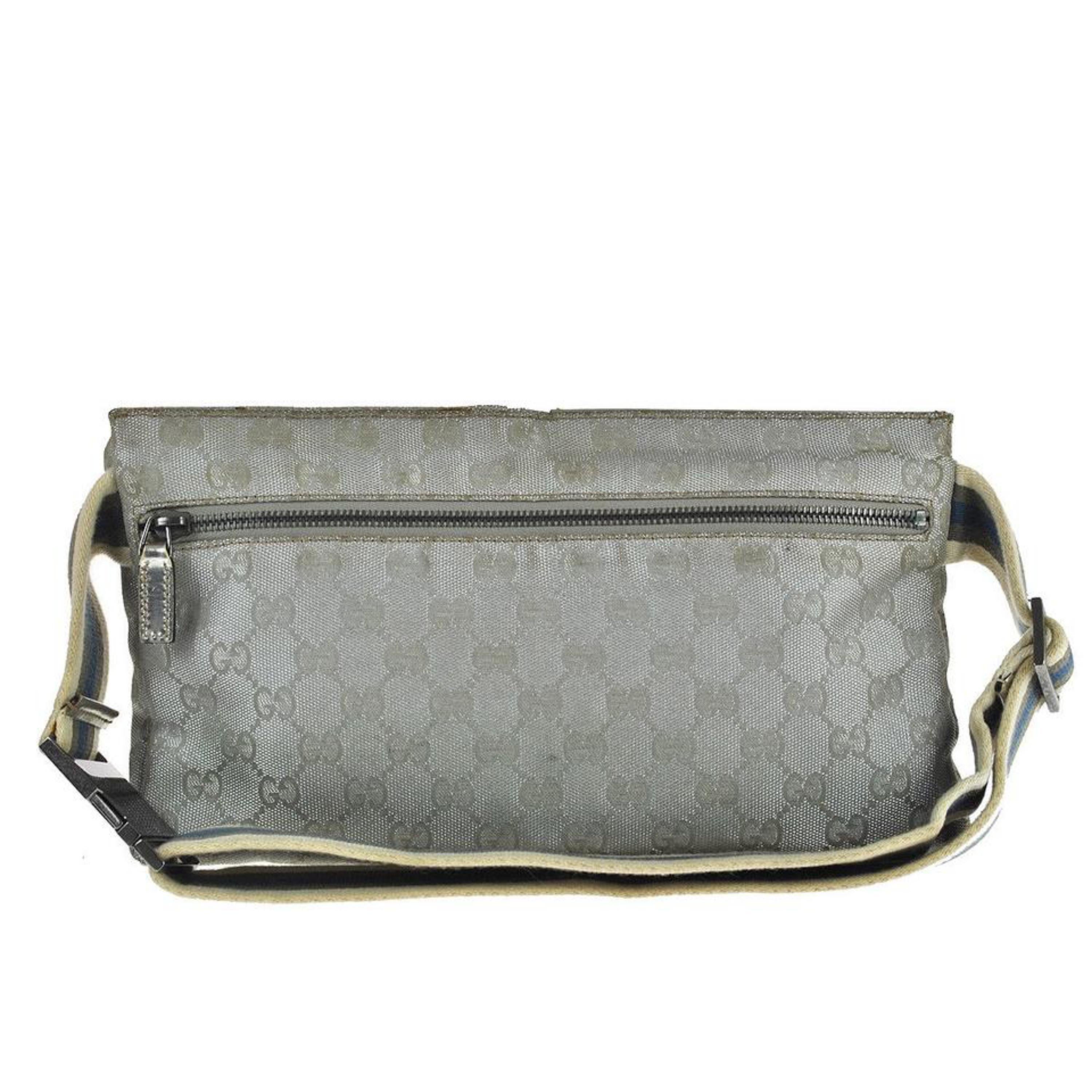 Gucci Monogram Fanny Pack Waist Pouch 868030 Silver Canvas Cross Body Bag For Sale 2