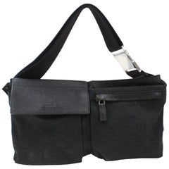 Gucci Monogram Fanny Pack Waist Pouch 869129 Black Canvas Cross Body Bag