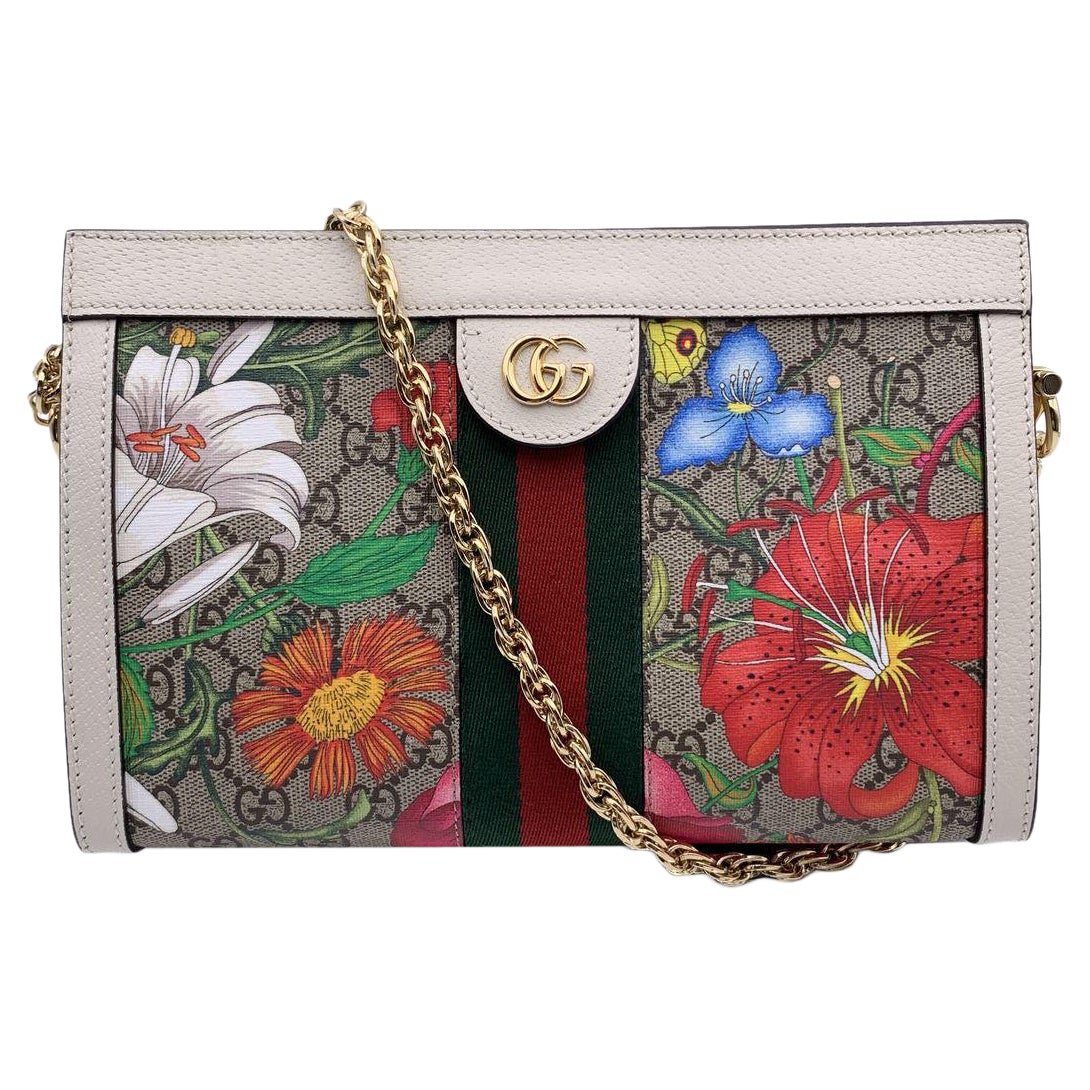 Gucci Monogram Flora Canvas Ophidia Shoulder Bag White
