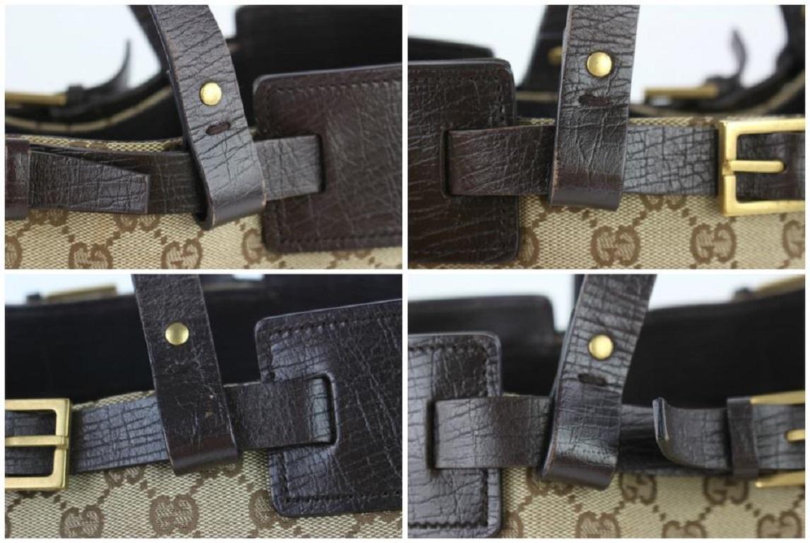 Gucci - Sac fourre-tout en toile marron avec boucle de ceinture et monogramme Gg 229081 en vente 6