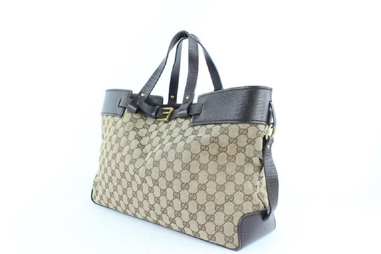 Gucci Monogram Gg Belt Buckle 229081 Brown Canvas Tote For Sale at 1stDibs