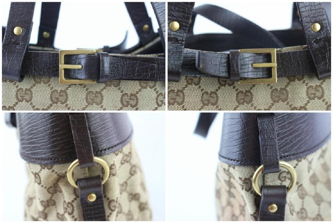 Gucci - Sac fourre-tout en toile marron avec boucle de ceinture et monogramme Gg 229081 en vente 4