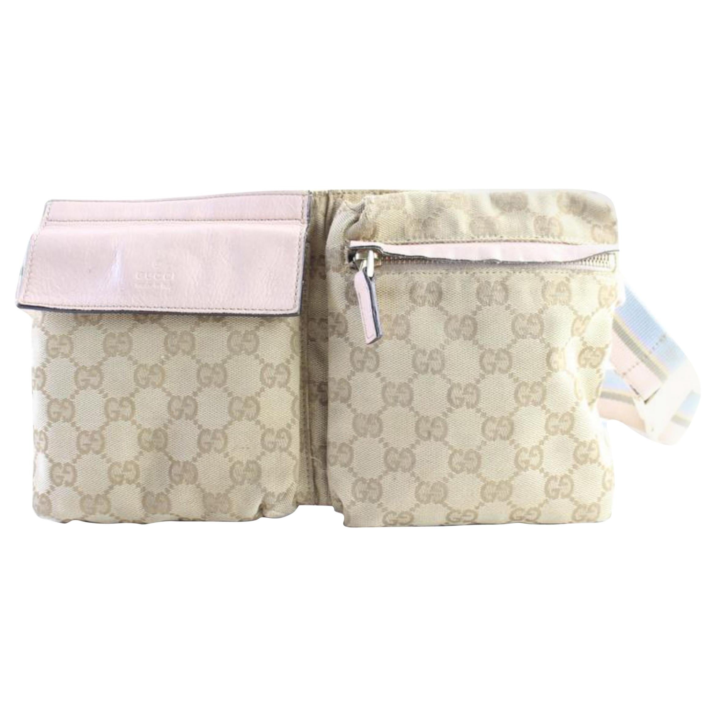 Gucci Monogram Gg Belt Pouch Fanny Pack 228285 Brown Coated Canvas Cross BodyBag For Sale