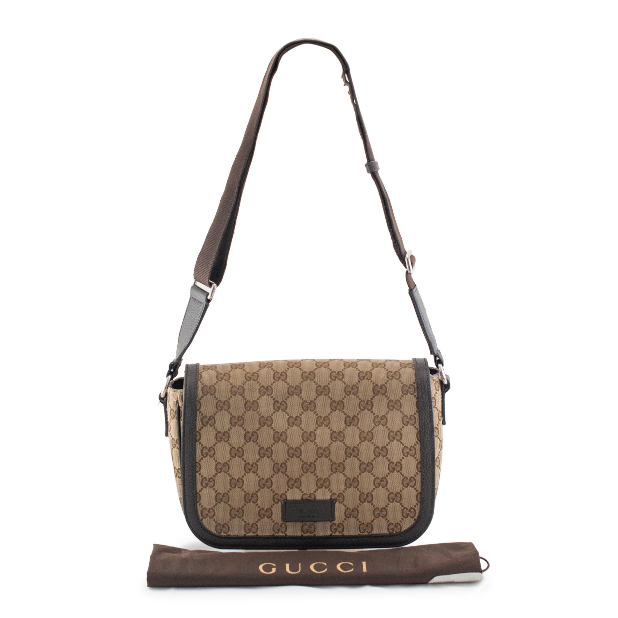 Gucci Monogram GG Canvas 807401990 Brown & Beige Flap Cross Body Messenger Bag For Sale 9