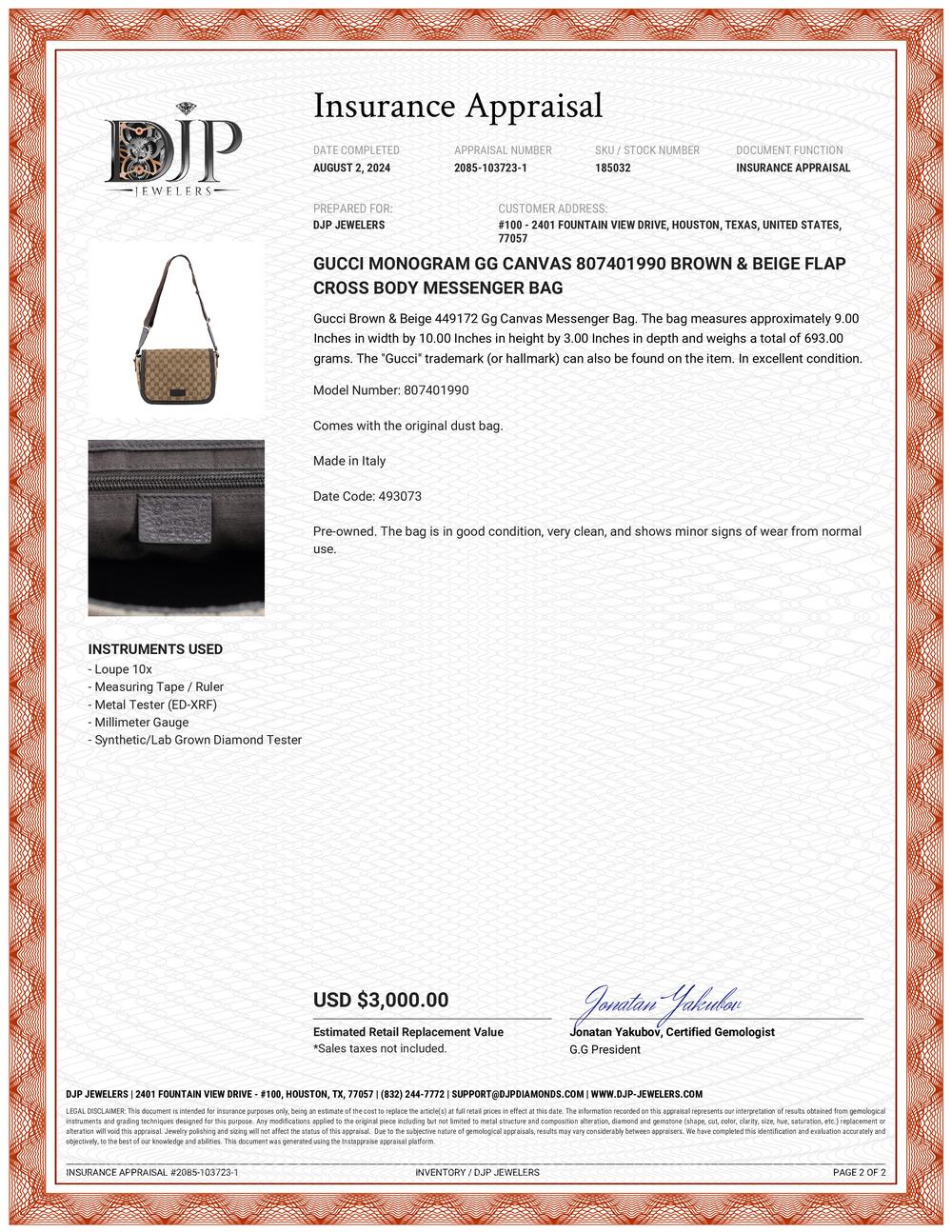 Gucci Monogram GG Canvas 807401990 Brown & Beige Flap Cross Body Messenger Bag For Sale 11