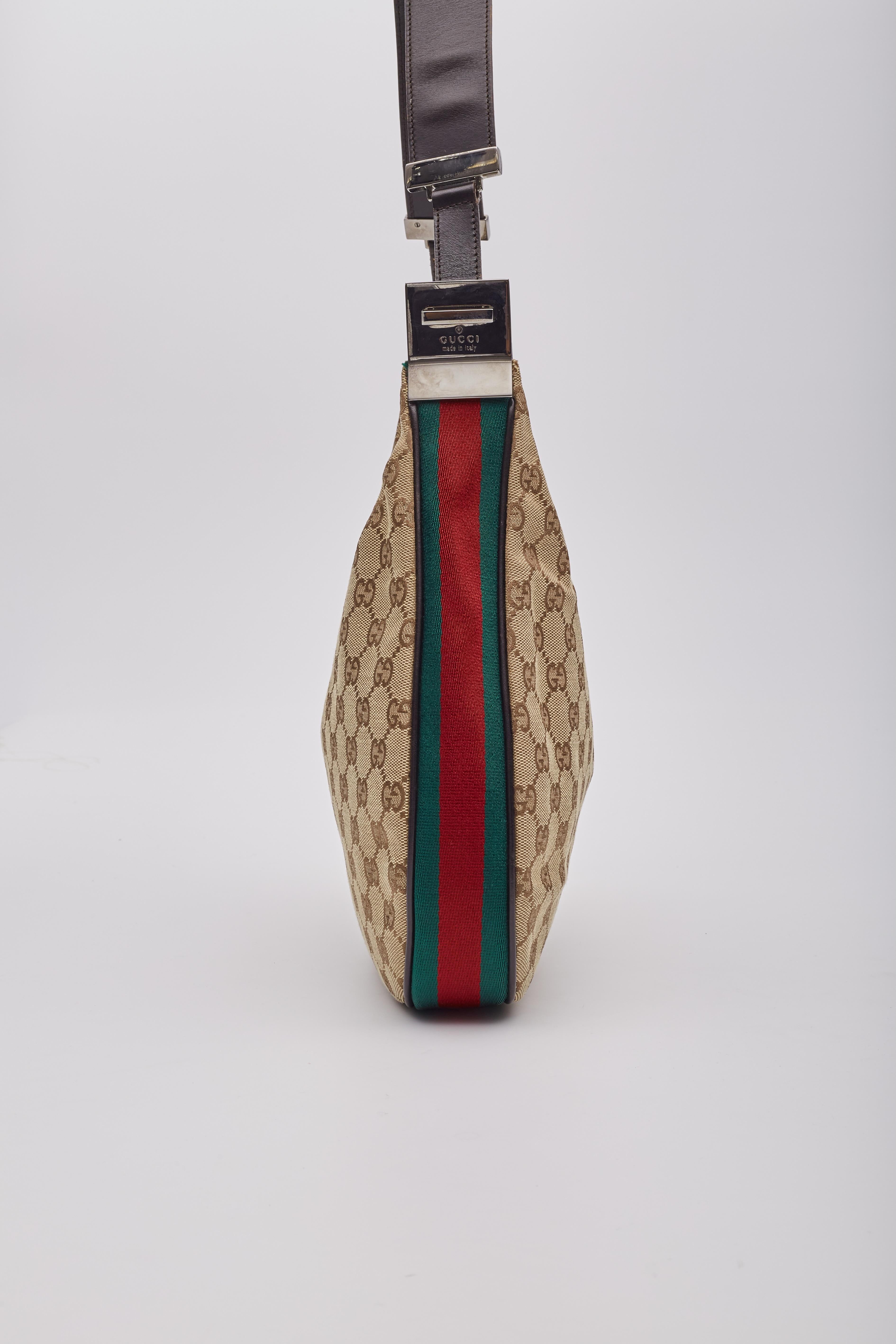 Gucci Monogram GG Canvas Beige Web Details Hobo Bag For Sale 1