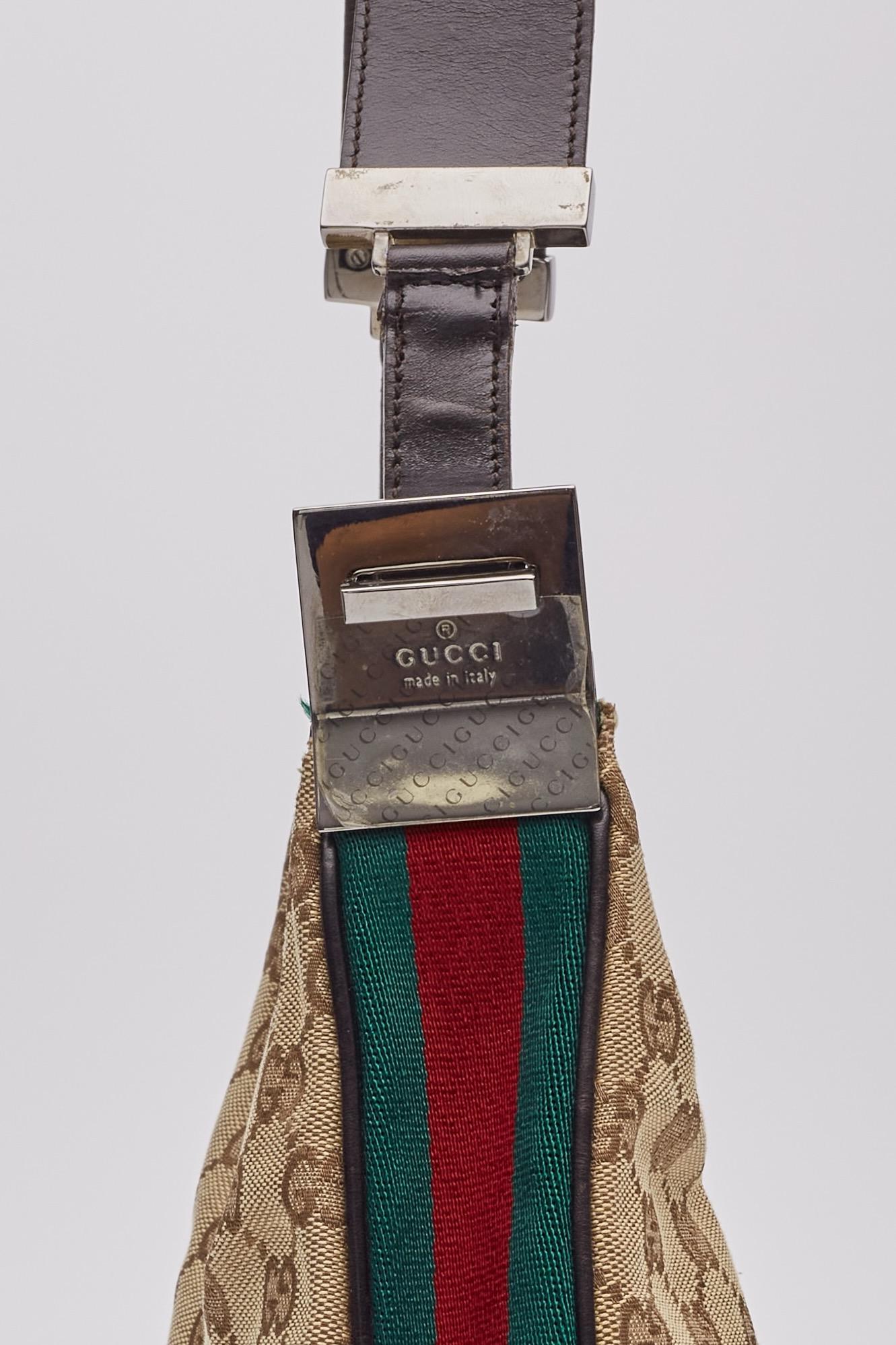 Gucci Monogram GG Canvas Beige Web Details Hobo Bag For Sale 2