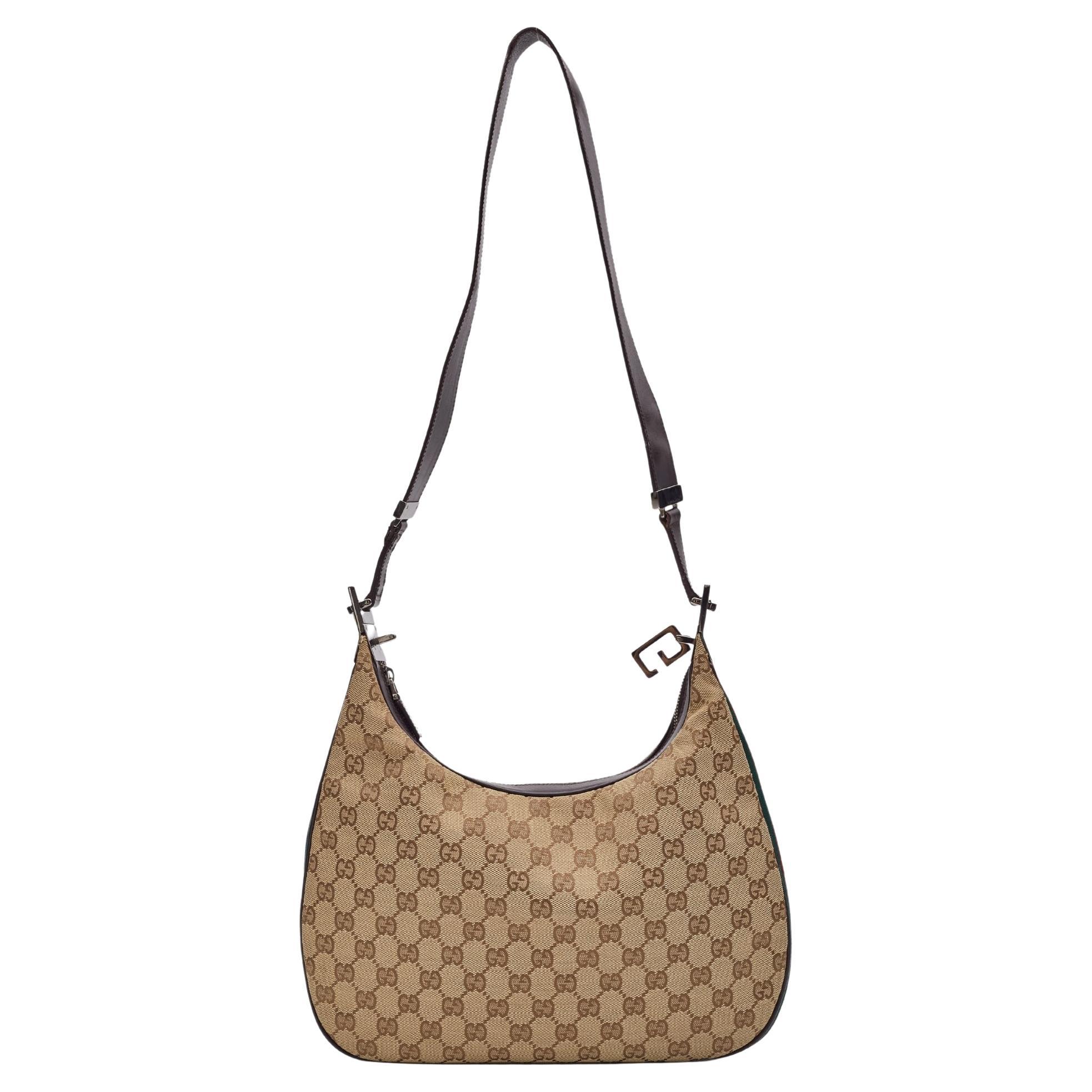 Gucci Monogram GG Canvas Beige Web Details Hobo Bag For Sale