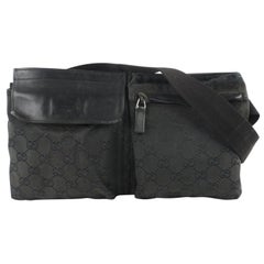 Used Gucci Monogram Gg Fanny Pack Waist Pouch 228719 Black Canvas Cross Body Bag