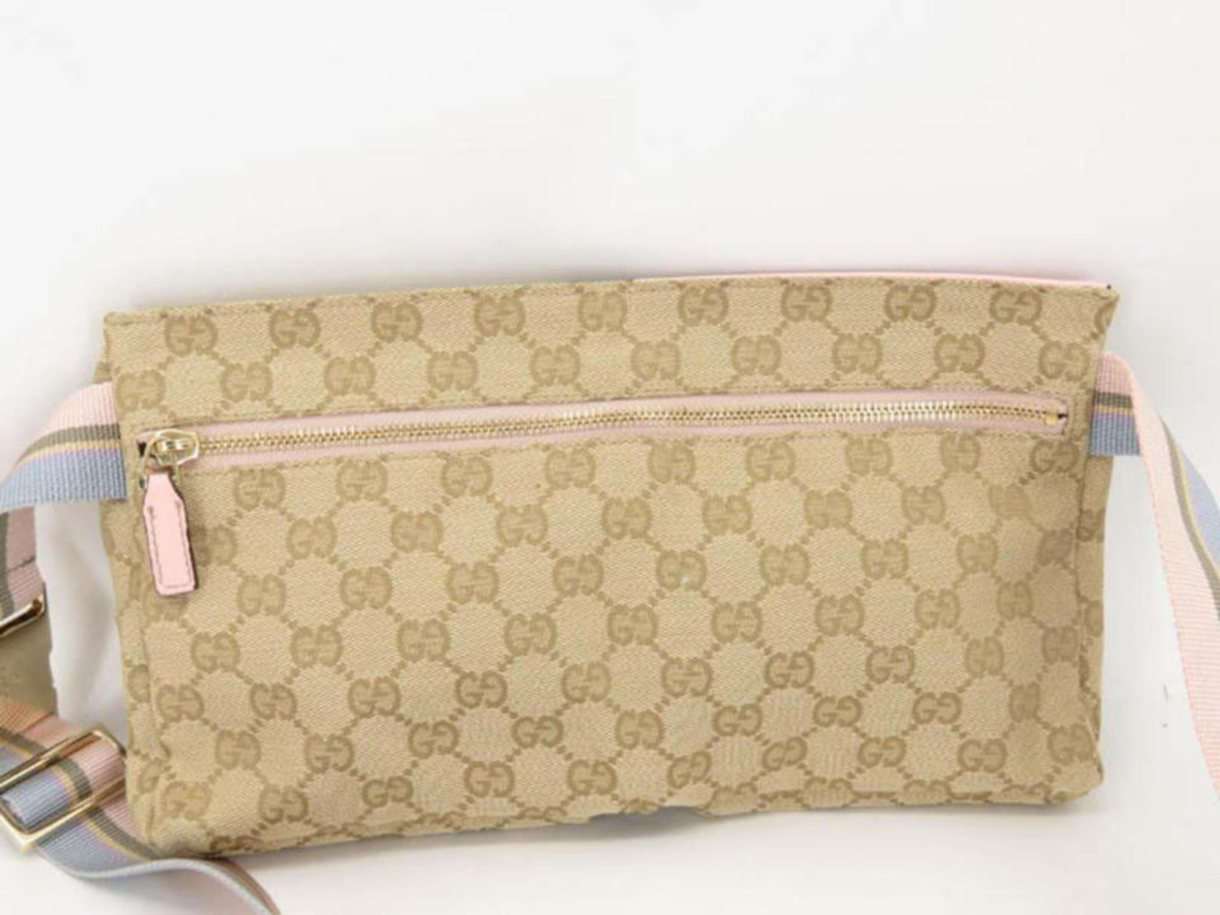 Gucci Monogram Gg Fanny Pack Waist Pouch B867848 Pink Canvas Cross Body Bag 6