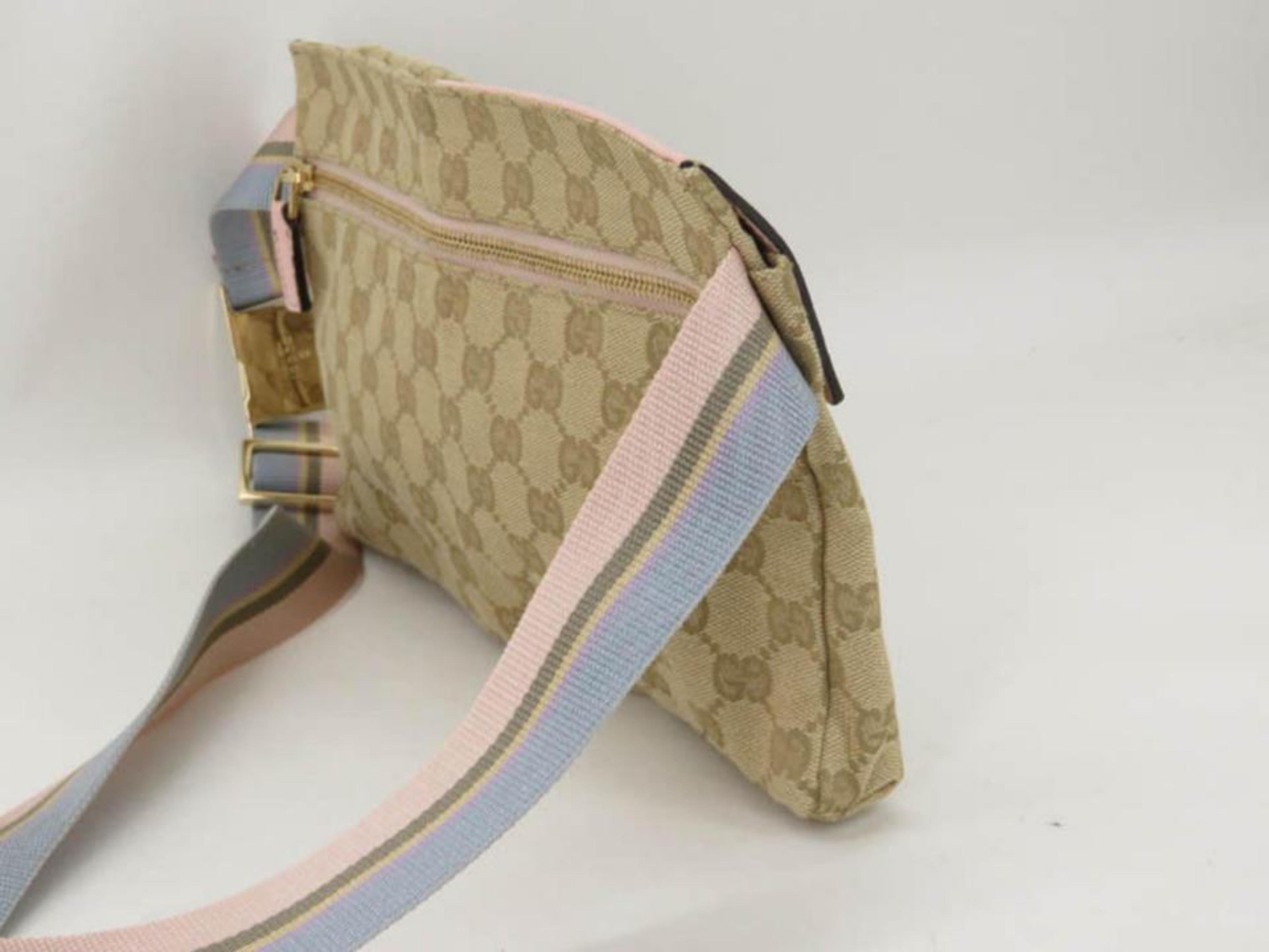 Women's Gucci Monogram Gg Fanny Pack Waist Pouch B867848 Pink Canvas Cross Body Bag