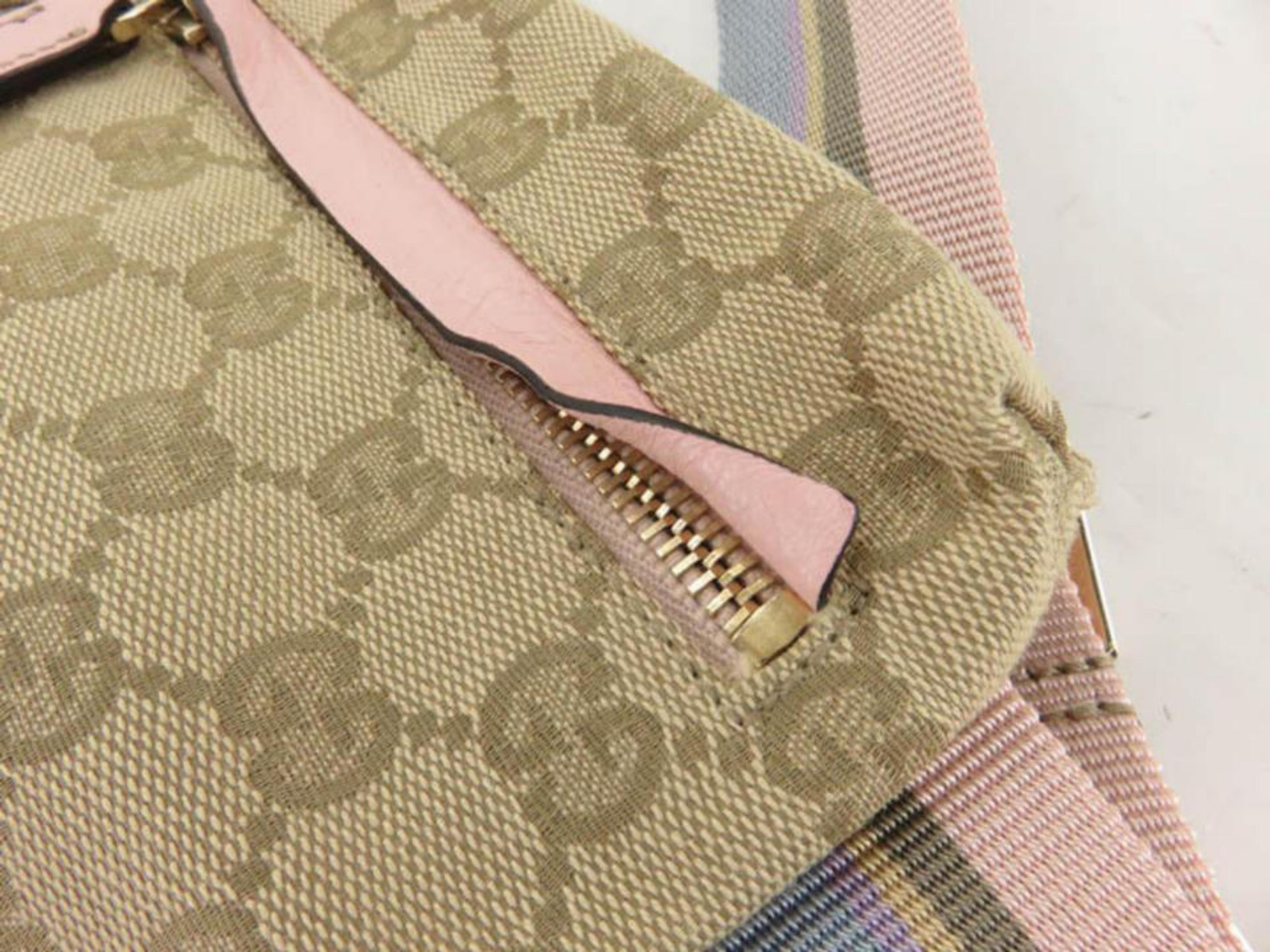 Gucci Monogram Gg Fanny Pack Waist Pouch B867848 Pink Canvas Cross Body Bag 4