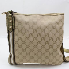 Gucci Monogram Gg Gold Web 867494 Beige Canvas Cross Body Bag