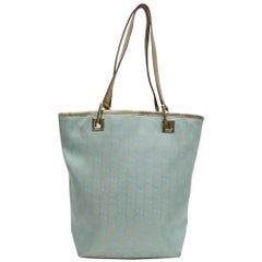 Vintage Gucci Monogram Gg Shopper 868579 Blue Canvas Tote